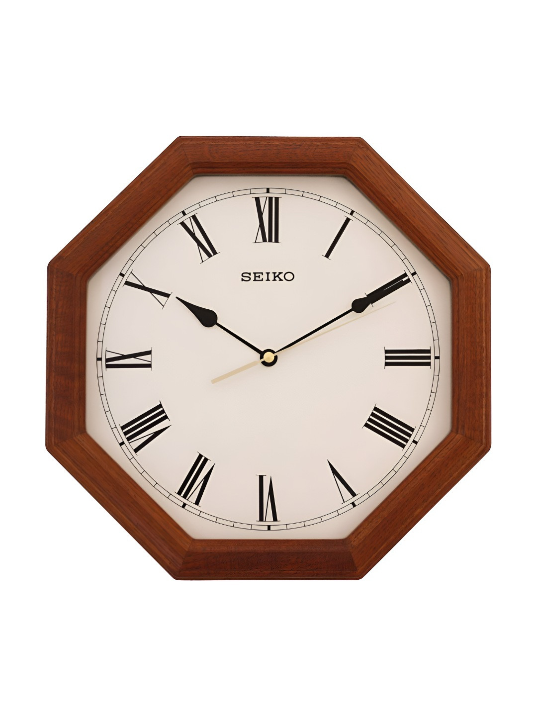 SEIKO Brown & Black Geometric Contemporary Analogue Wood Wall Clock