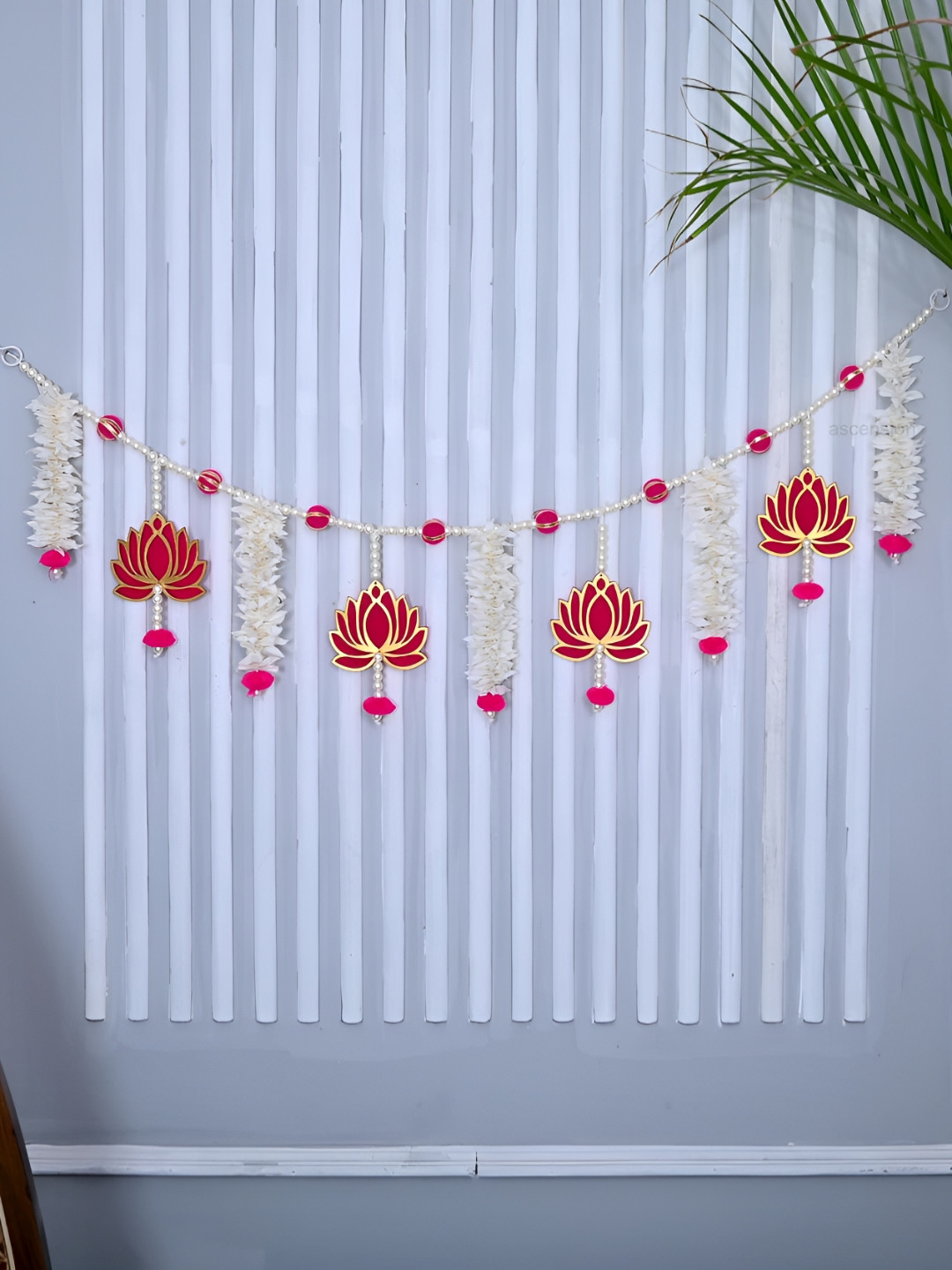Ascension White & Pink Wooden Lotus Toran Door Hanging Festive Decor