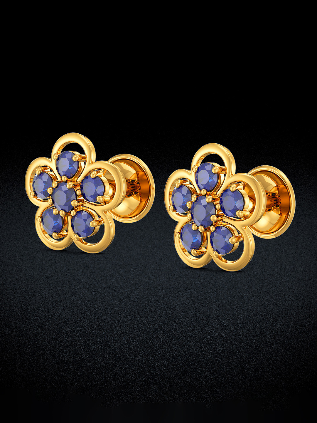 Joyalukkas Yellow Gold Plated Sapphire Stone Studded Earrings -3.45 gm