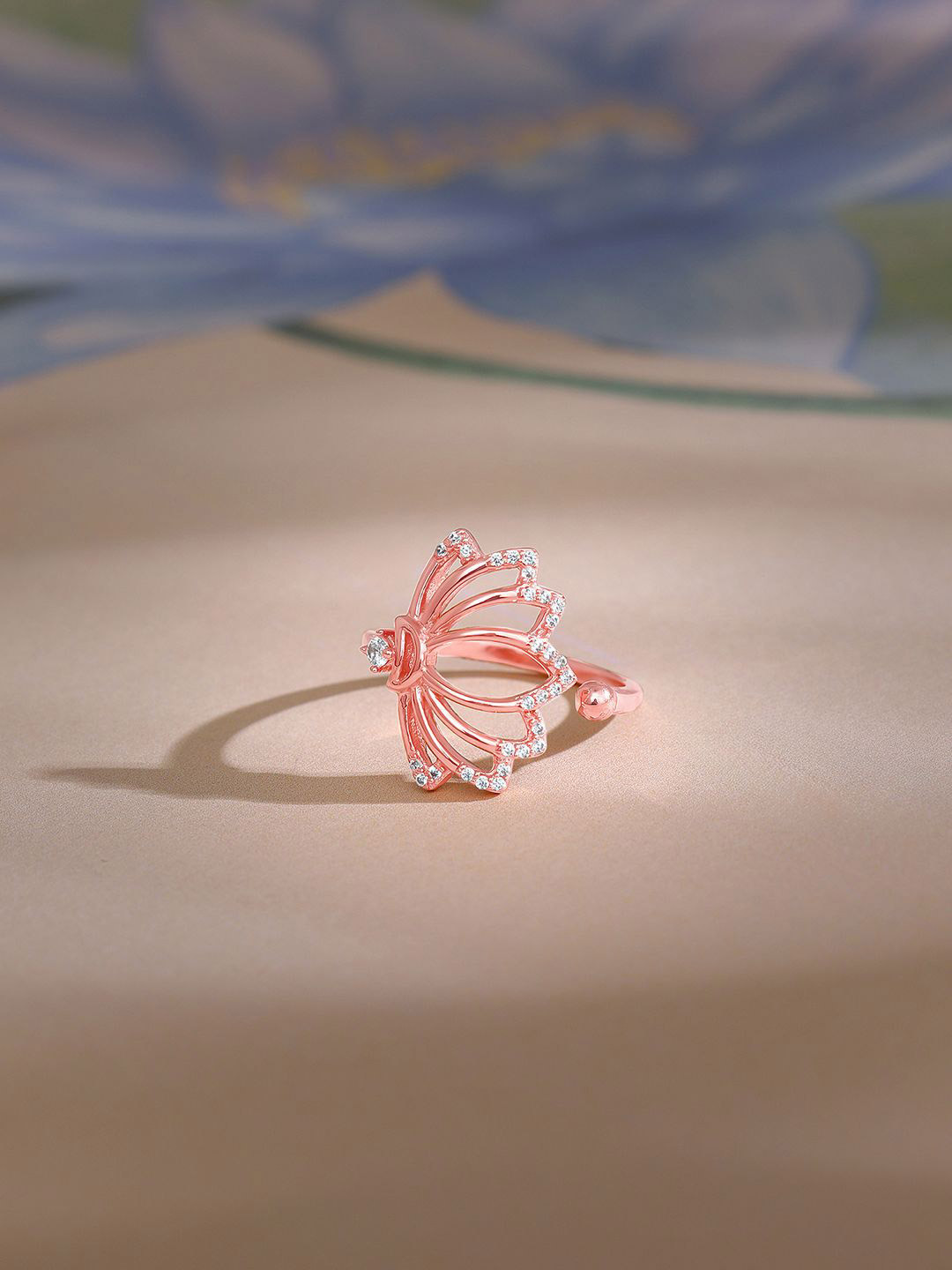 GIVA 925 Sterling Silver Rose Gold-Plated CZ Studded Adjustable Alli Finger Ring