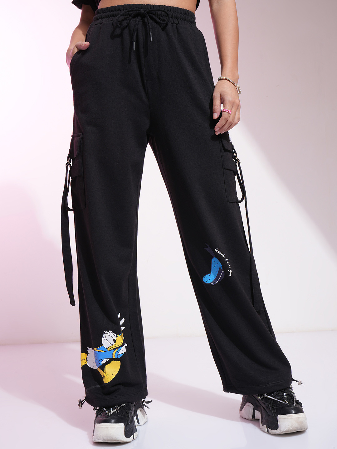Tokyo Talkies Disney Women Donald Duck Printed Cargo Straight Fit Trousers