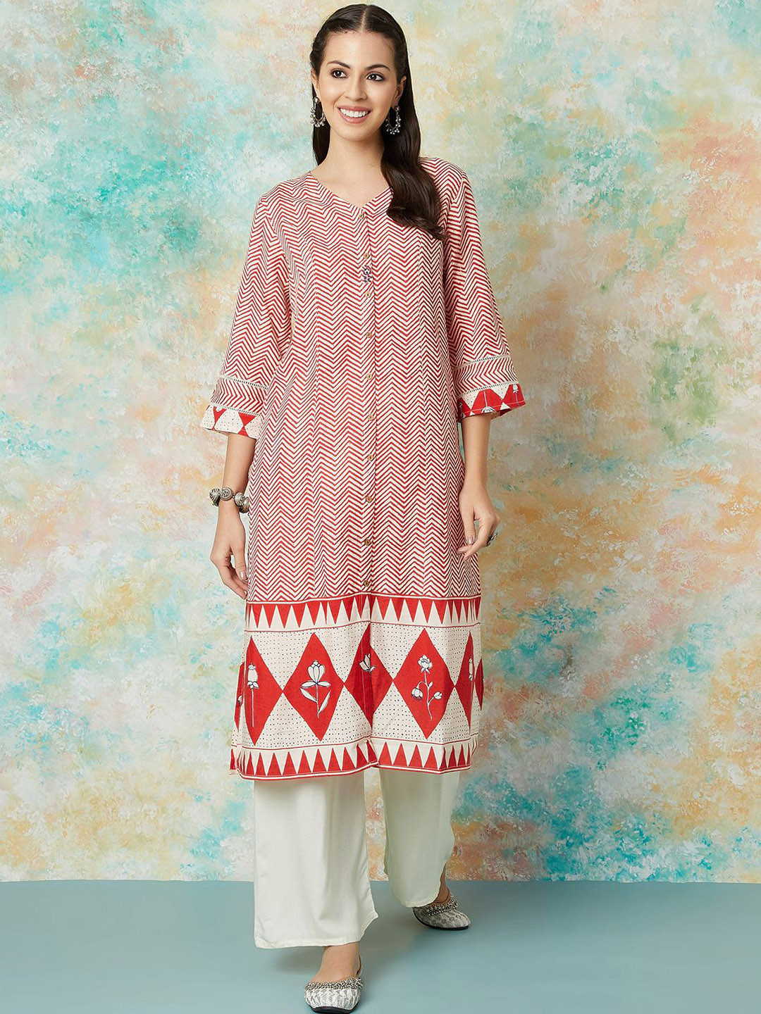Melange by Lifestyle Chevron Printed Straight Kurta