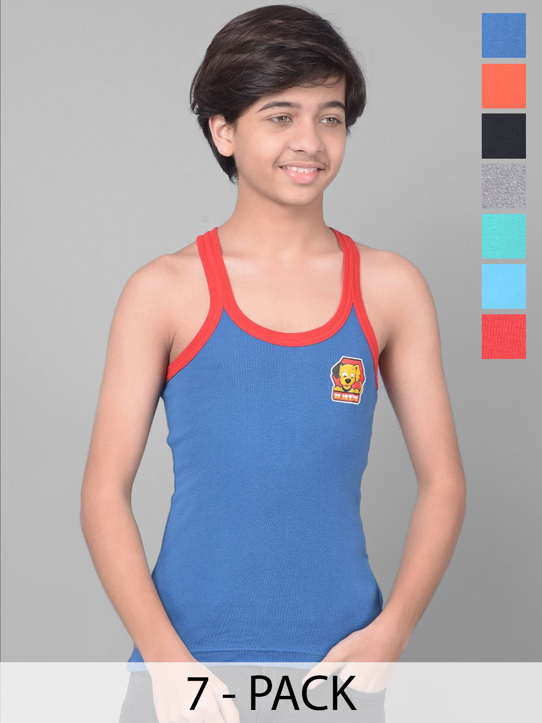Dollar Bigboss Kid's Solid Pack of 7 Combed Cotton Rib Fabric Gym Vest