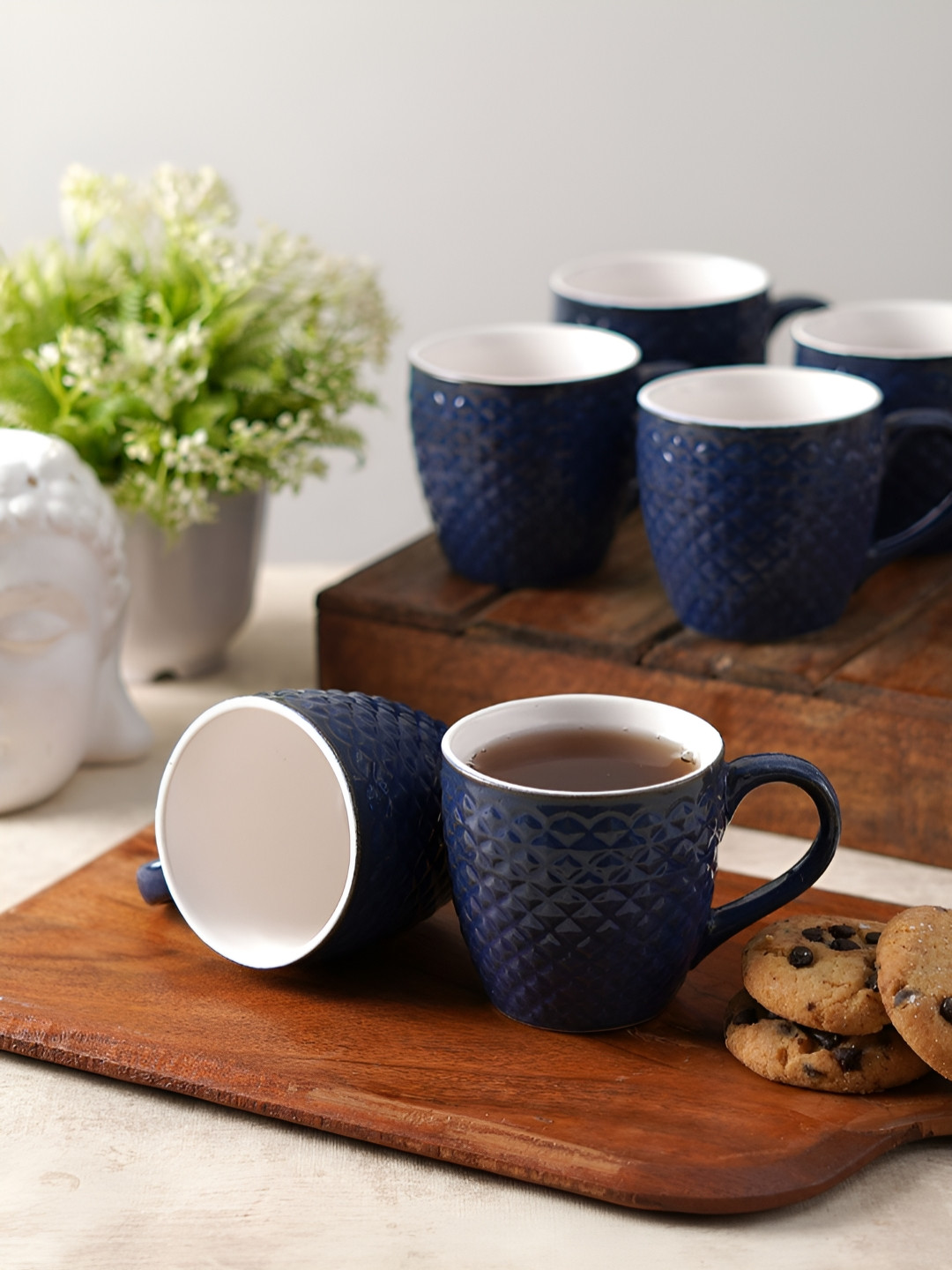 CDI I Love You Theme Blue Textured Ceramic Microwave Safe 6 Piece Cups-150ml