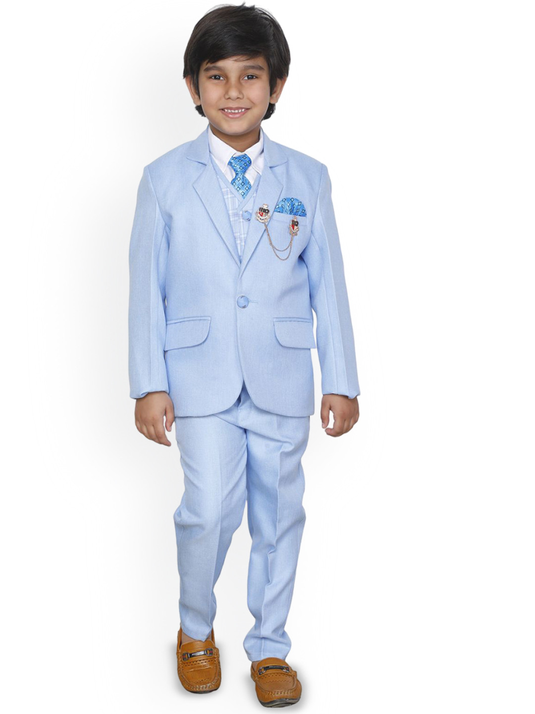 BAESD Boys 4Pc  Regular Fit Single-Breasted Blazer and Trousers Suit