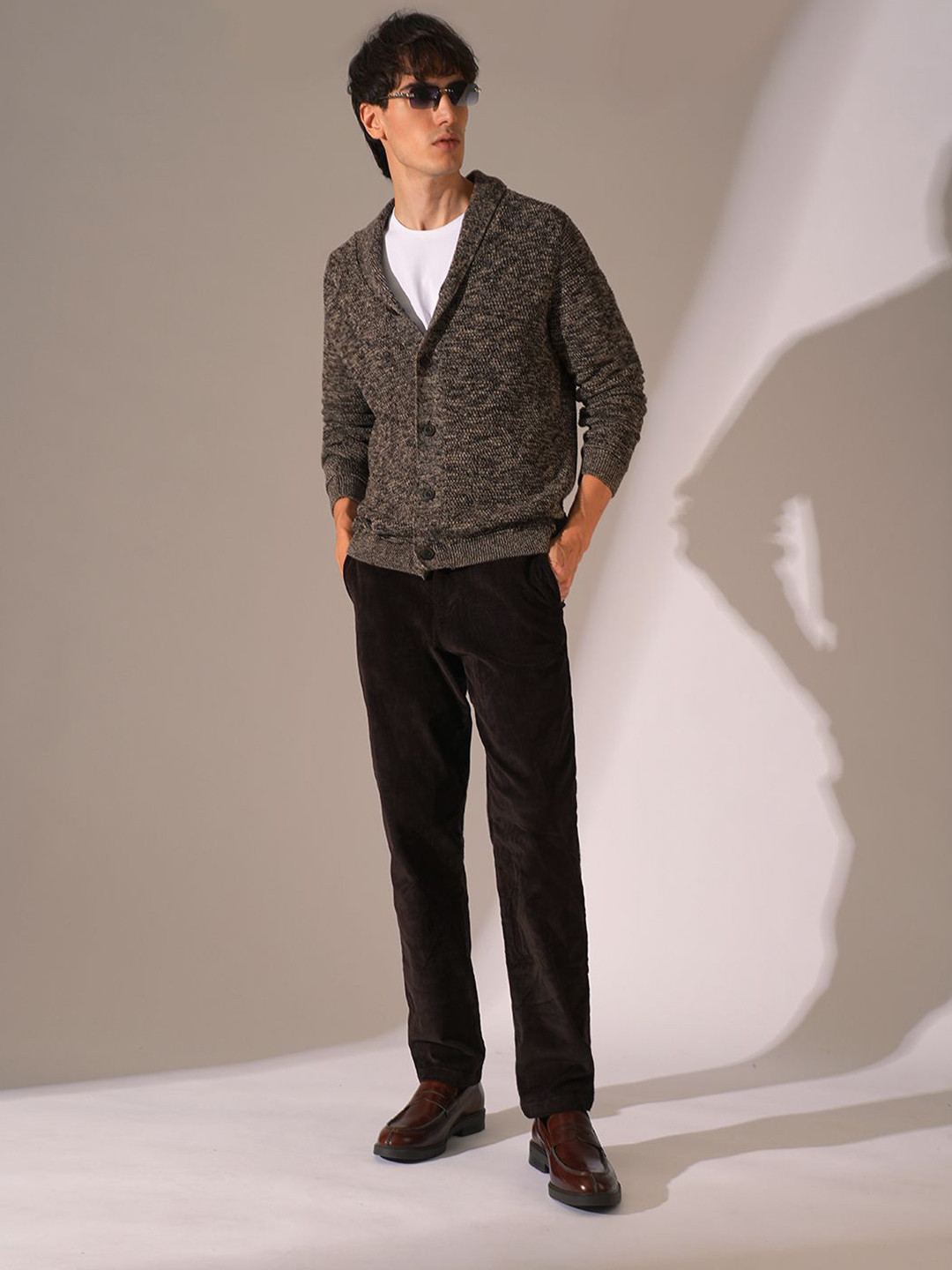 SELECTED Men Cable Knit Shawl Collar Cardigan