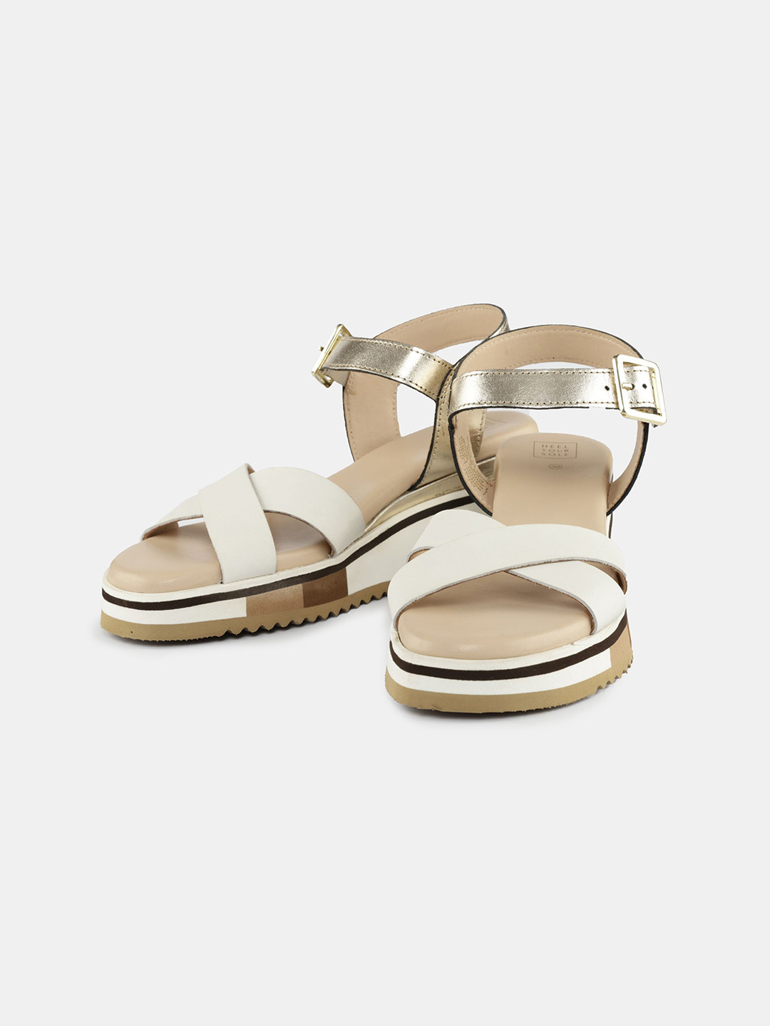 HEEL YOUR SOLE Leather Wedge Sandals With Buckles