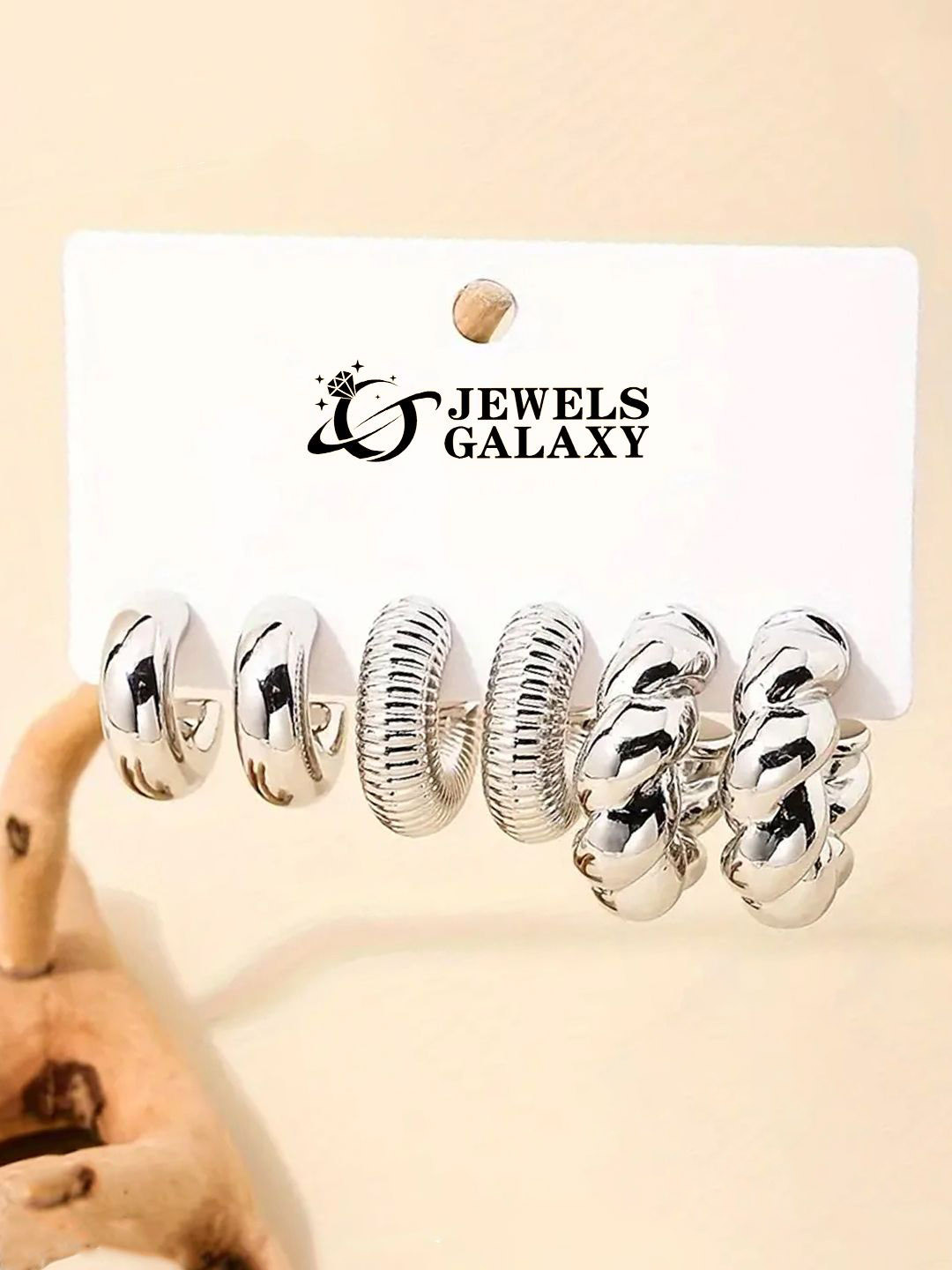 Jewels Galaxy Pack Of 6 Silver Plated Contemporary Half Hoop Earrings