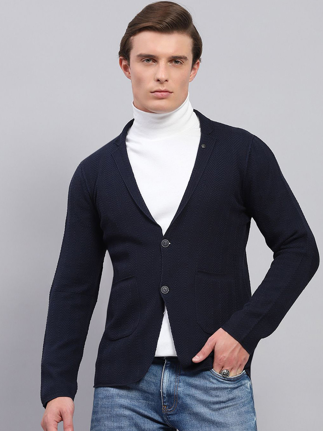 Monte Carlo Men Cotton Self Design Single-Breasted Overcoat