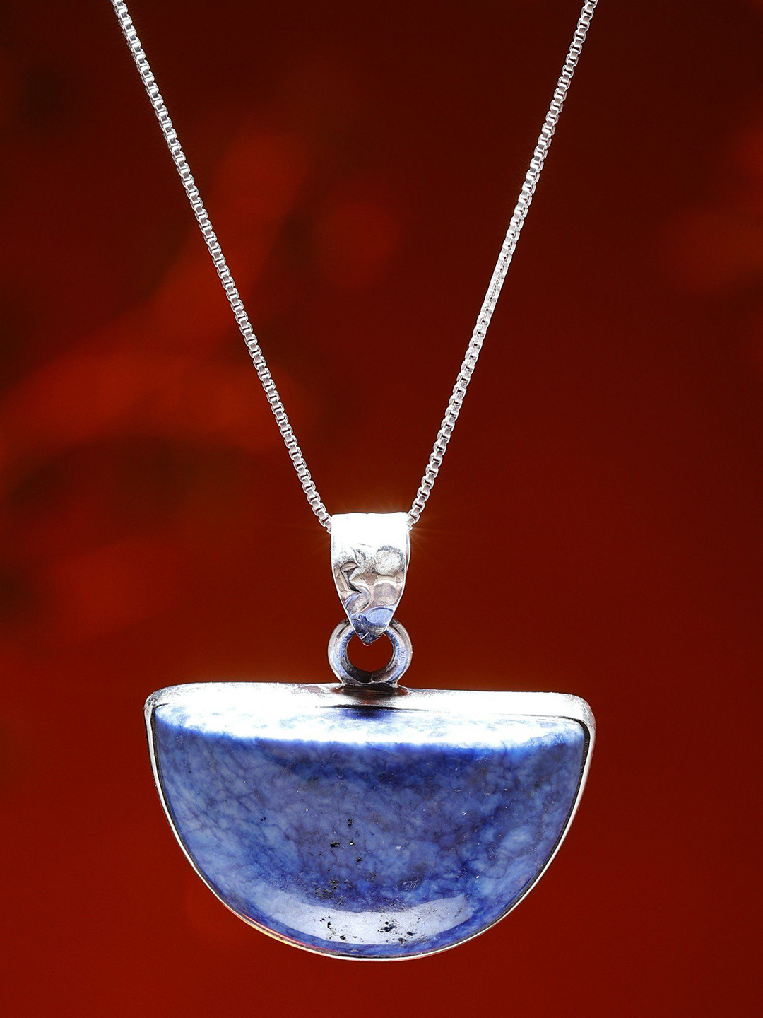 Exotic India Sterling Silver Semicircle Sodalite Pendant