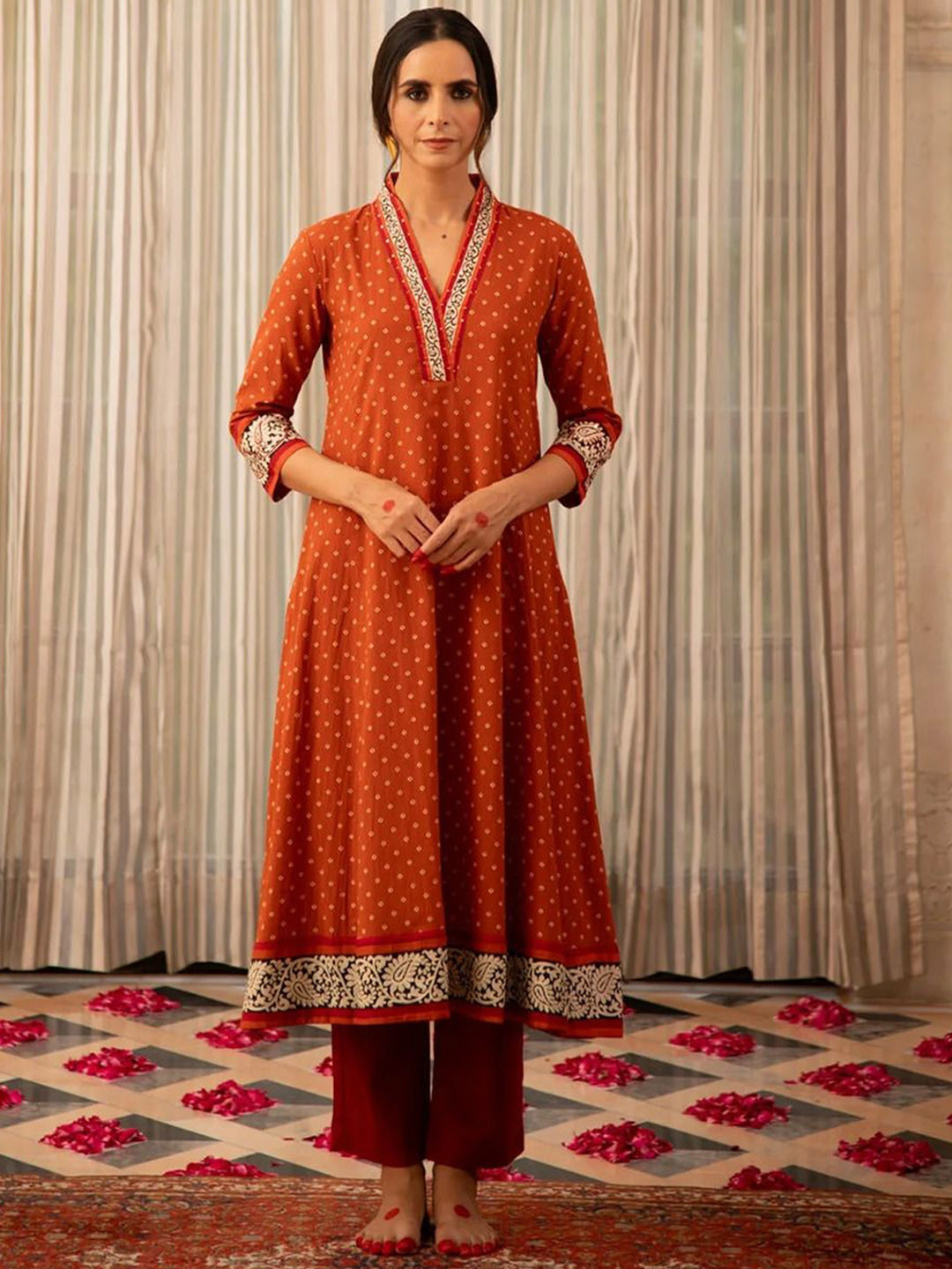 Anni Designer Ethnic Motifs Printed Panelled Anarkali Kurta with Trousers