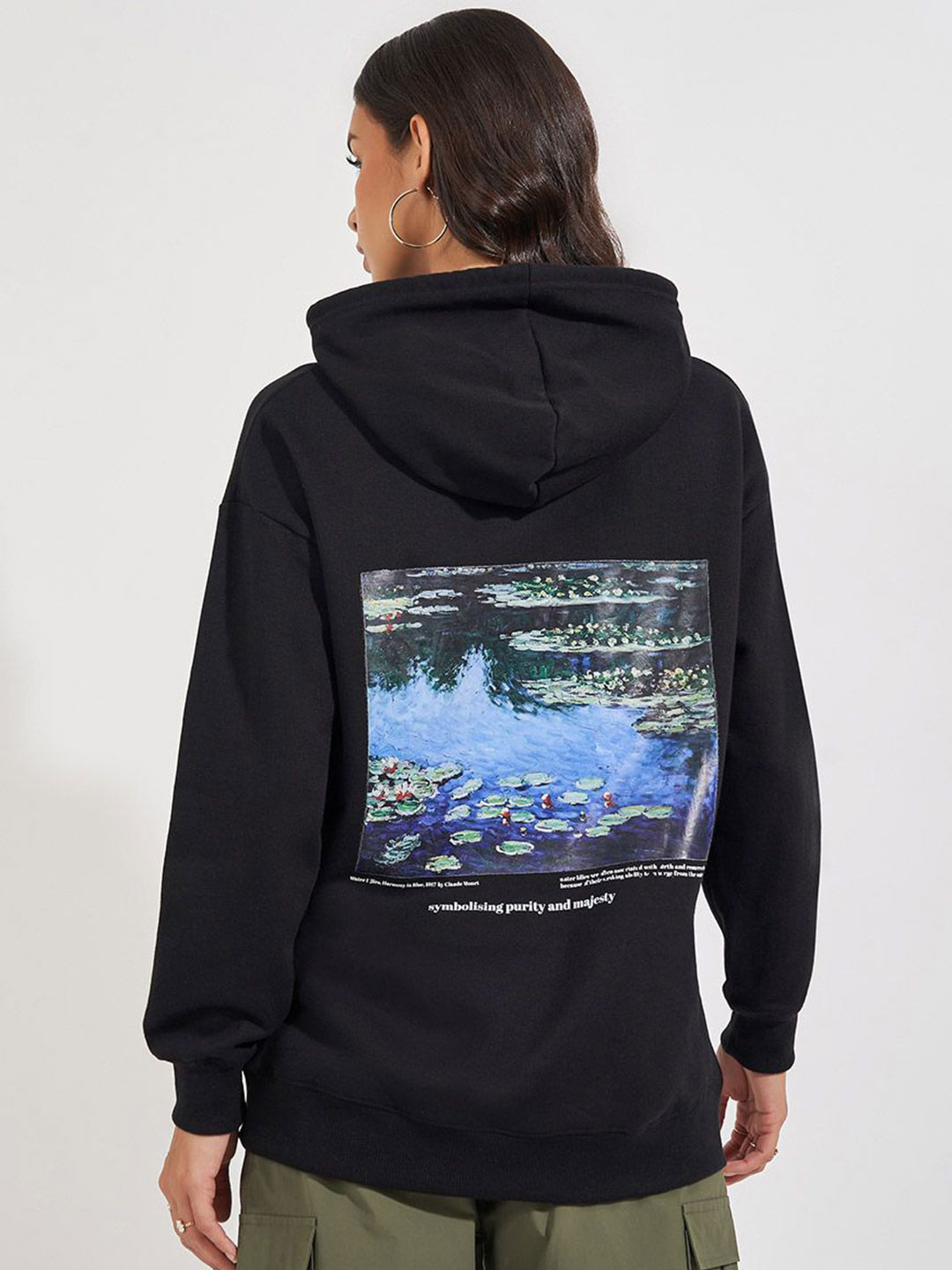 Styli Women Graphic Printed Front and Back Regular Fit Pullover Hoodie with Kangaroo Pocket