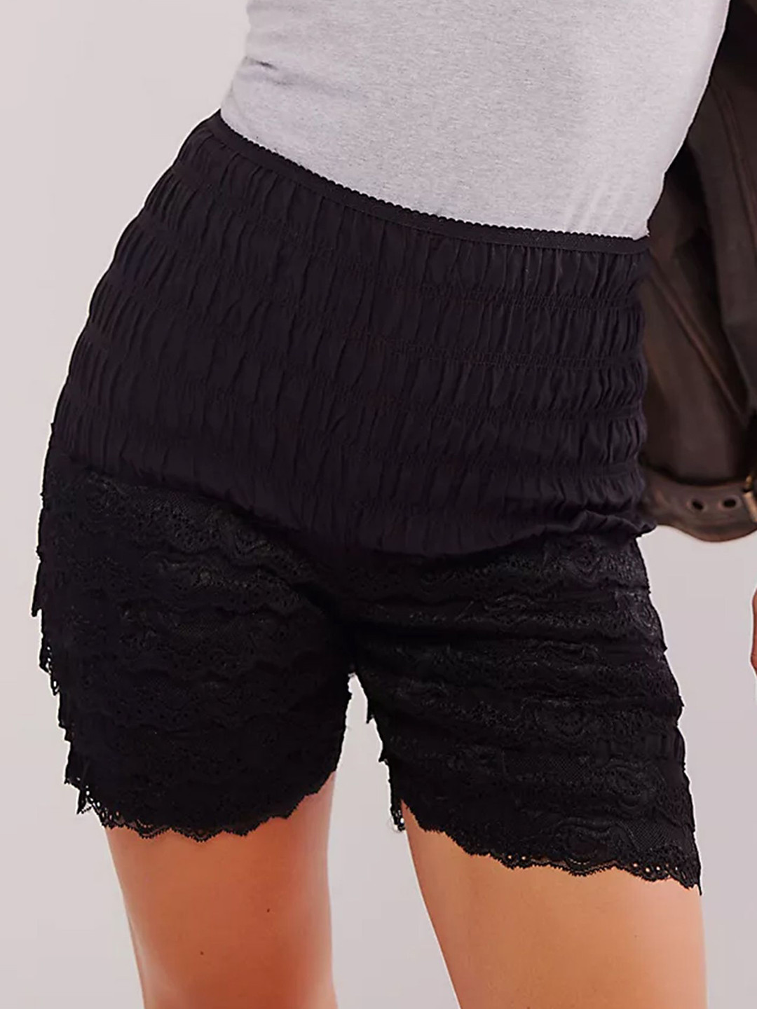 LULU & SKY Women Black Self Design Regular Fit High-Rise Shorts