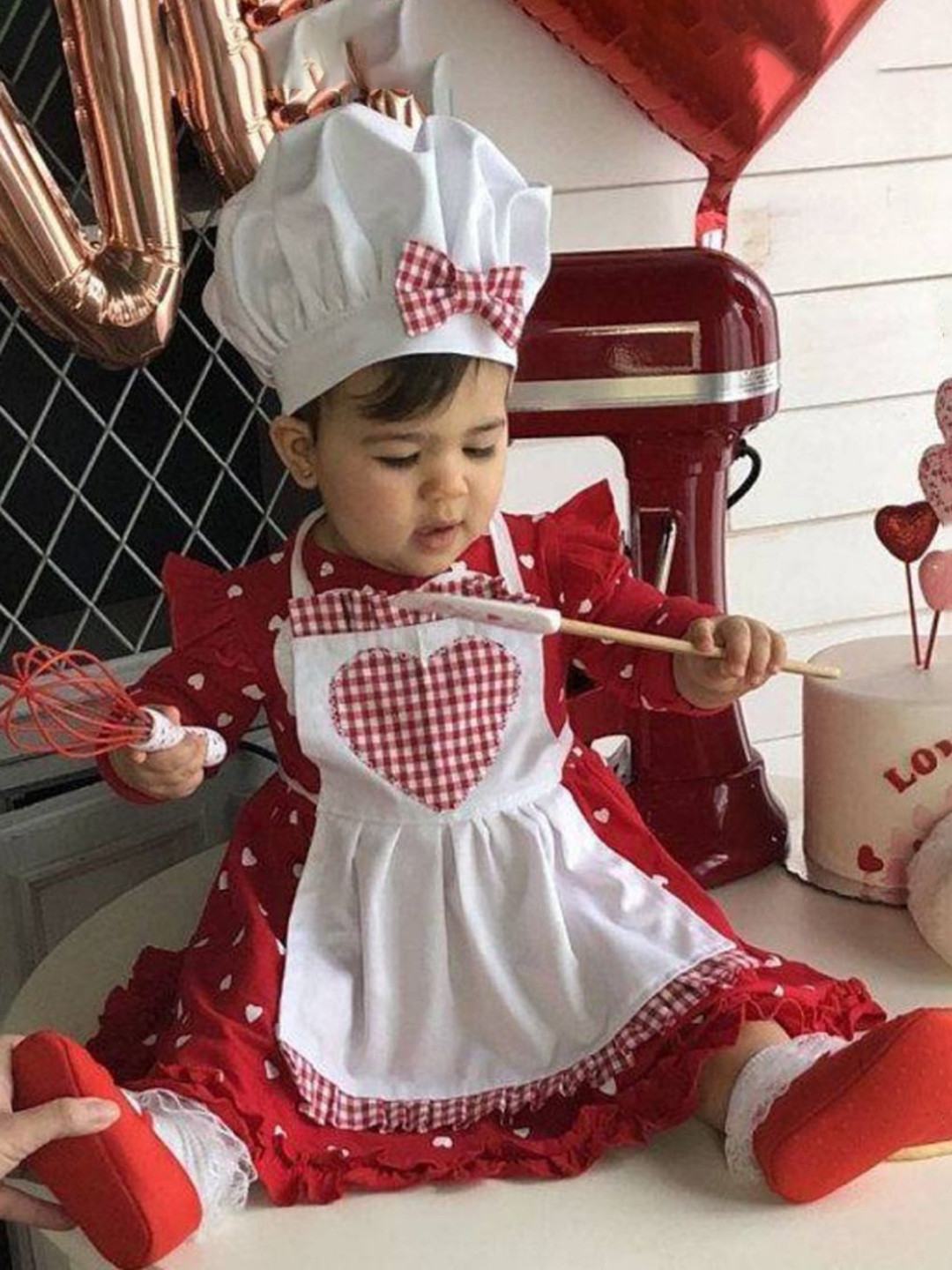 Babymoon Kids Printed Cotton Chef Apron With Cap Baby Photoshoot Props