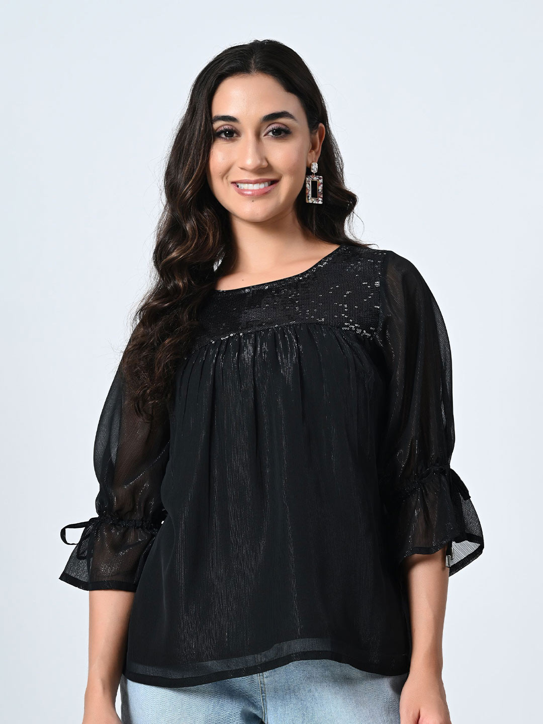 BAESD Women Embellished Bell Sleeves Top