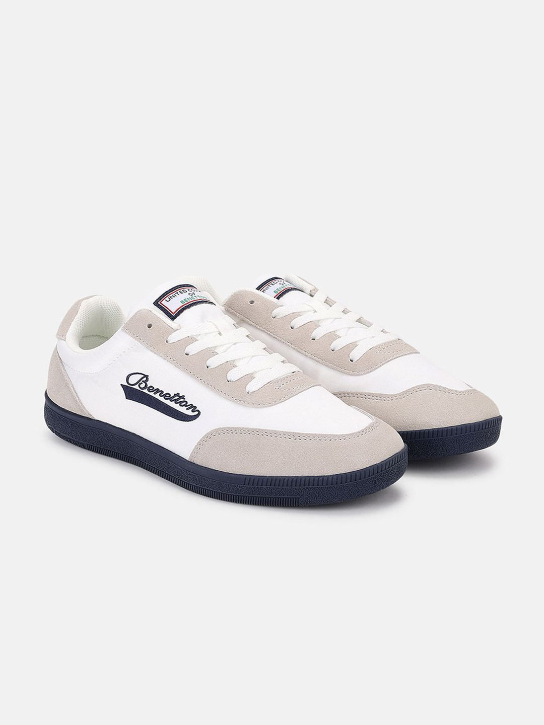 United Colors of Benetton Men Colourblocked Suede Lace-Ups Typography Casual Sneakers