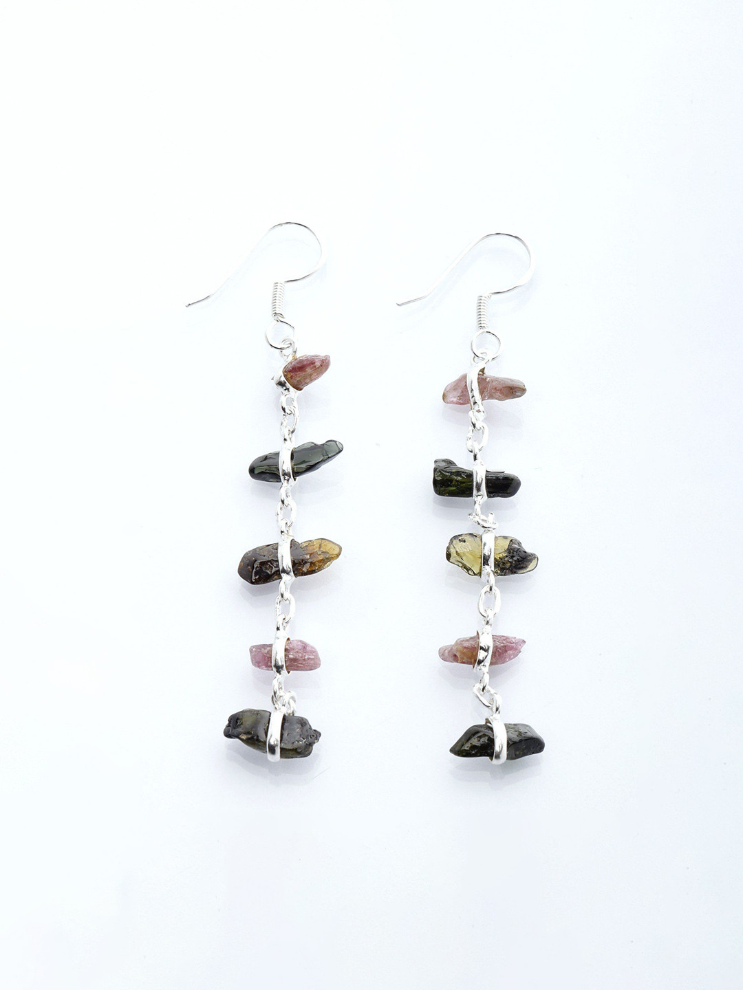 Exotic India Sterling Silver Tourmaline Chips Dangle Earrings