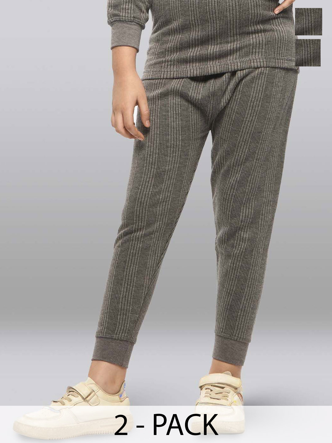 INFERNO Girls Pack Of 2 Cotton Ribbed Mid-Rise Thermal Bottoms