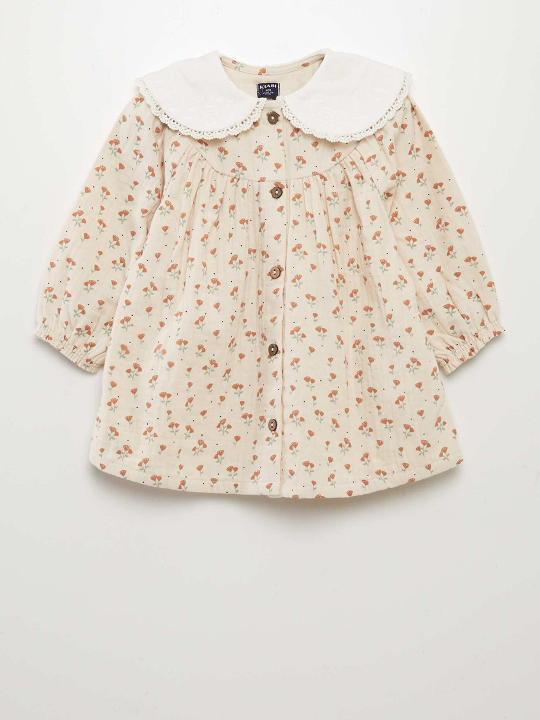KIABI Girls Floral Printed Cotton A-Line Above Knee Dress