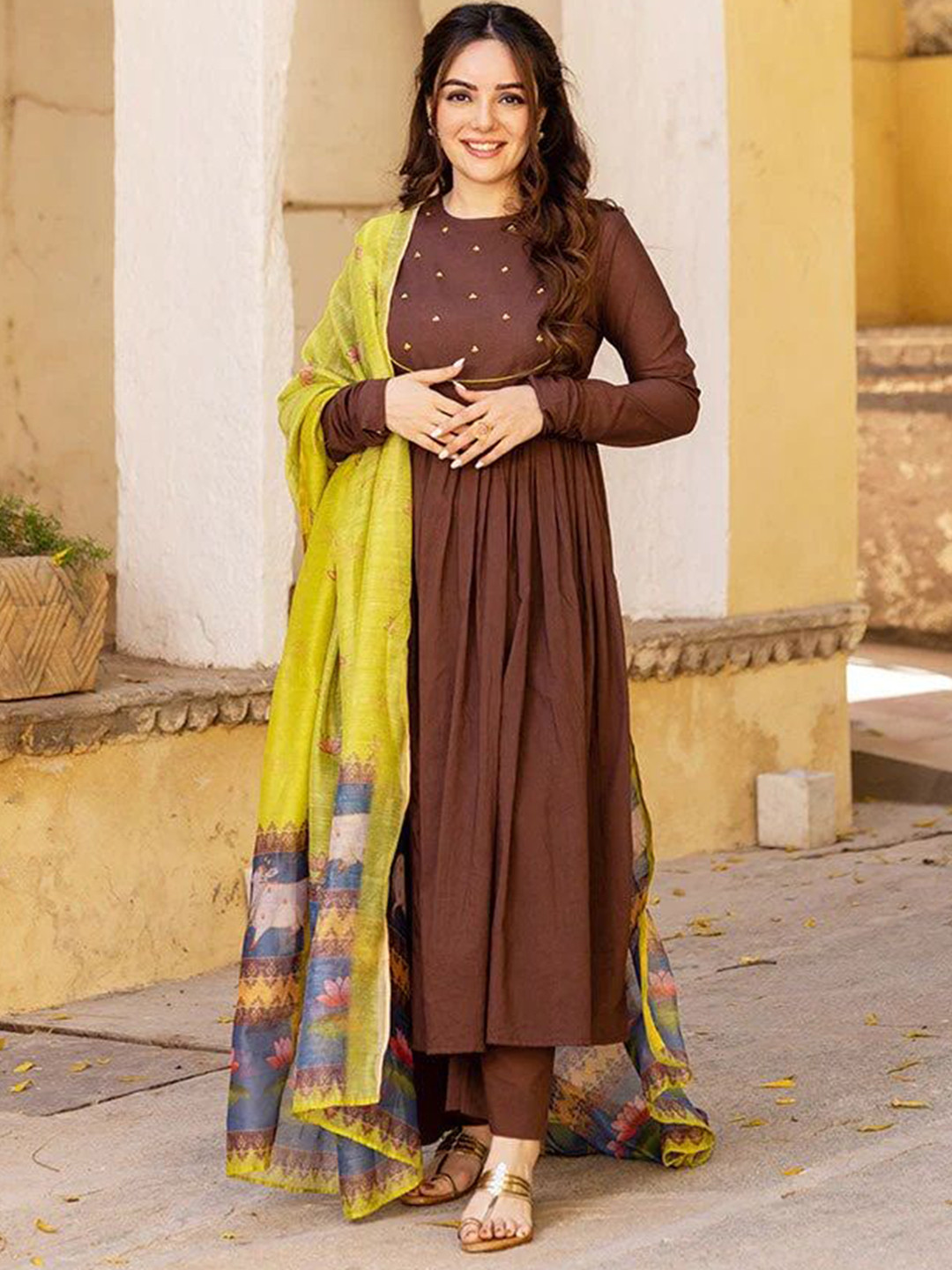 Anni Designer Ethnic Motifs Embroidered Panelled Anarkali Kurta with Palazzos & Dupatta