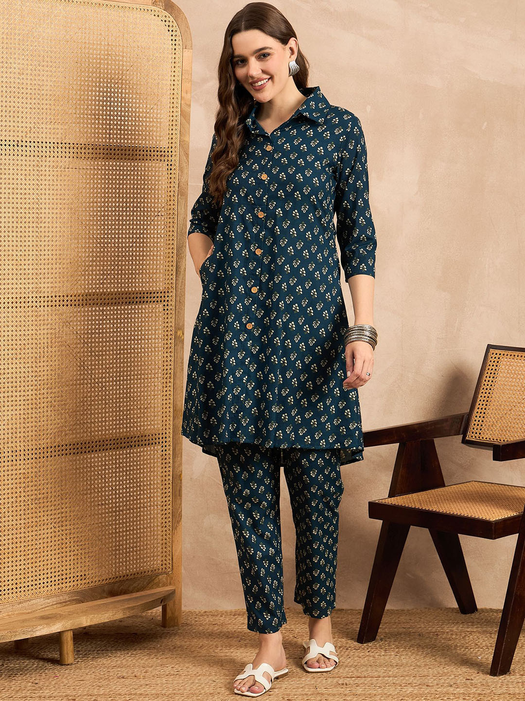 ANEKYA Ethnic Motifs Printed Pure Cotton Tunic With Trousers