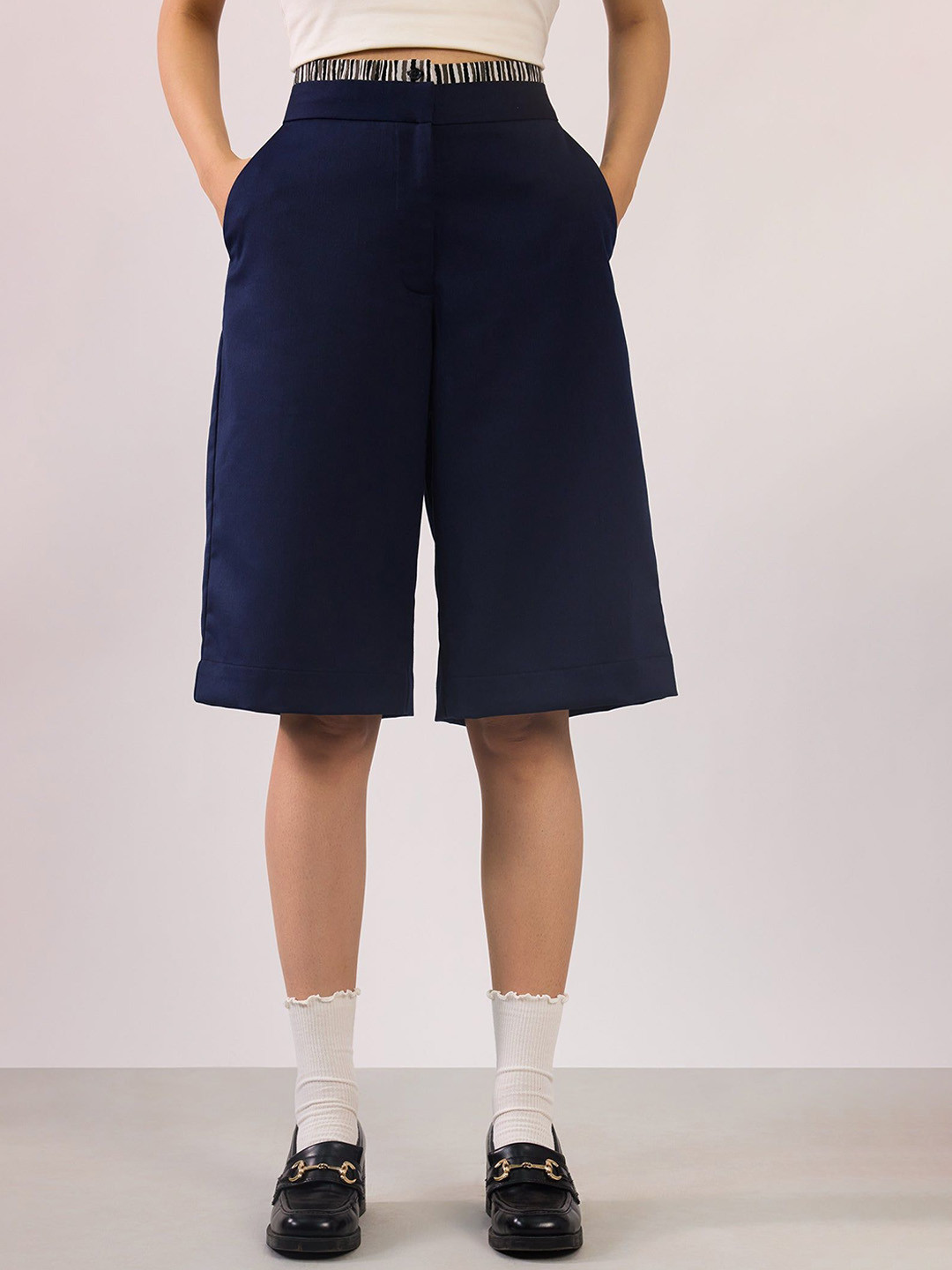 Virgio Women Rescued Poly Knee Length Solid Shorts