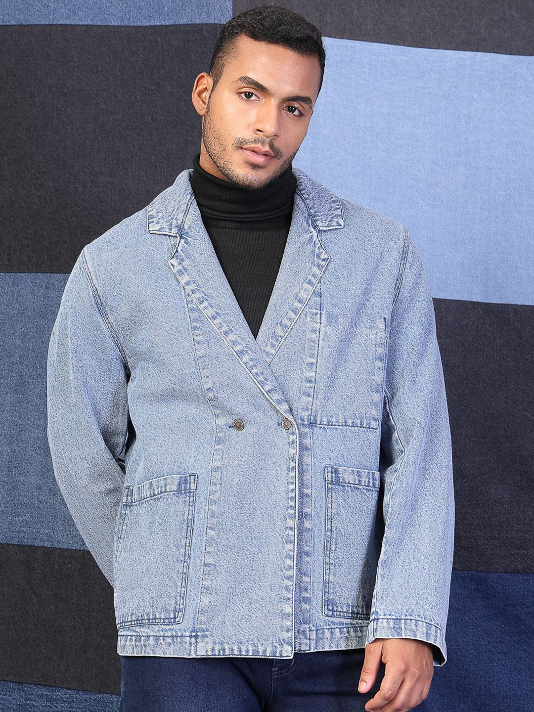 VESTIDO MODAS Oversized Fit Double Breasted Oversized Denim Blazer