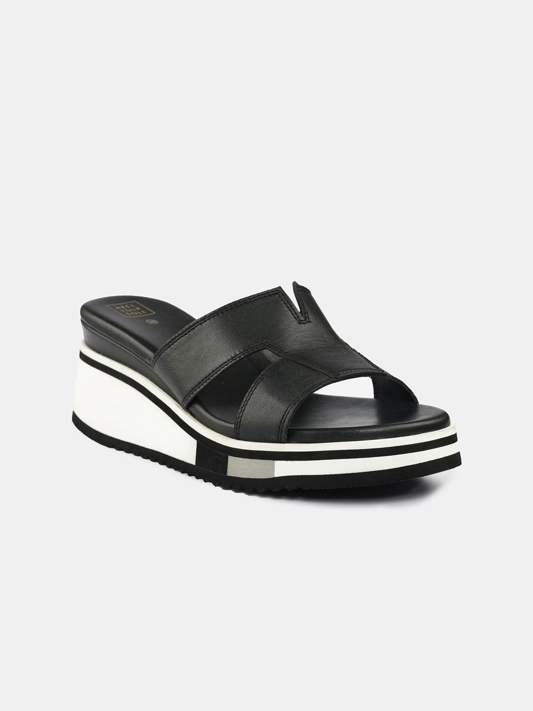 HEEL YOUR SOLE Women Leather Open Back Wedge Heeled Sandals