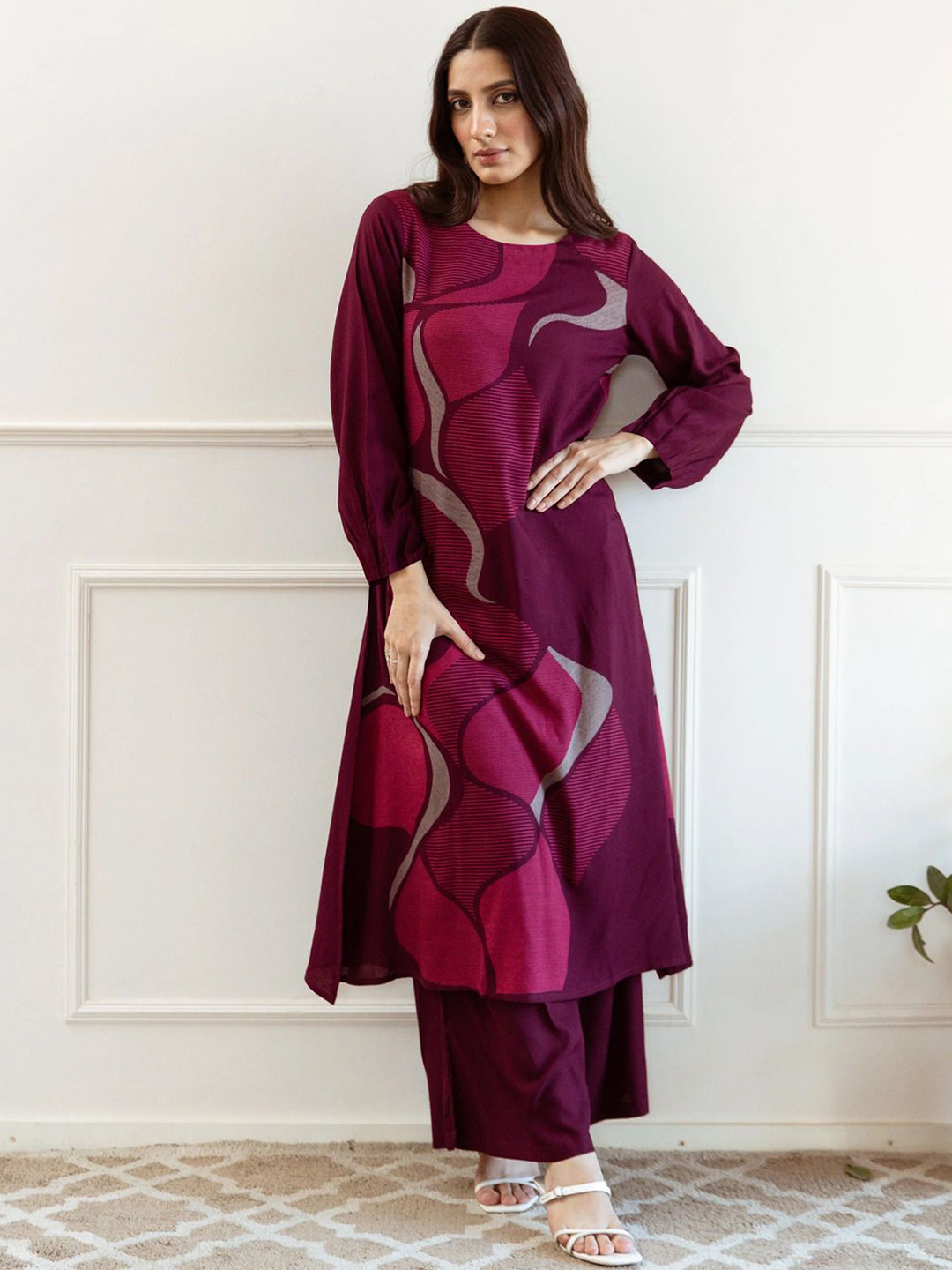 Anni Designer Geometric Printed A-Line Kurta With Palazzo