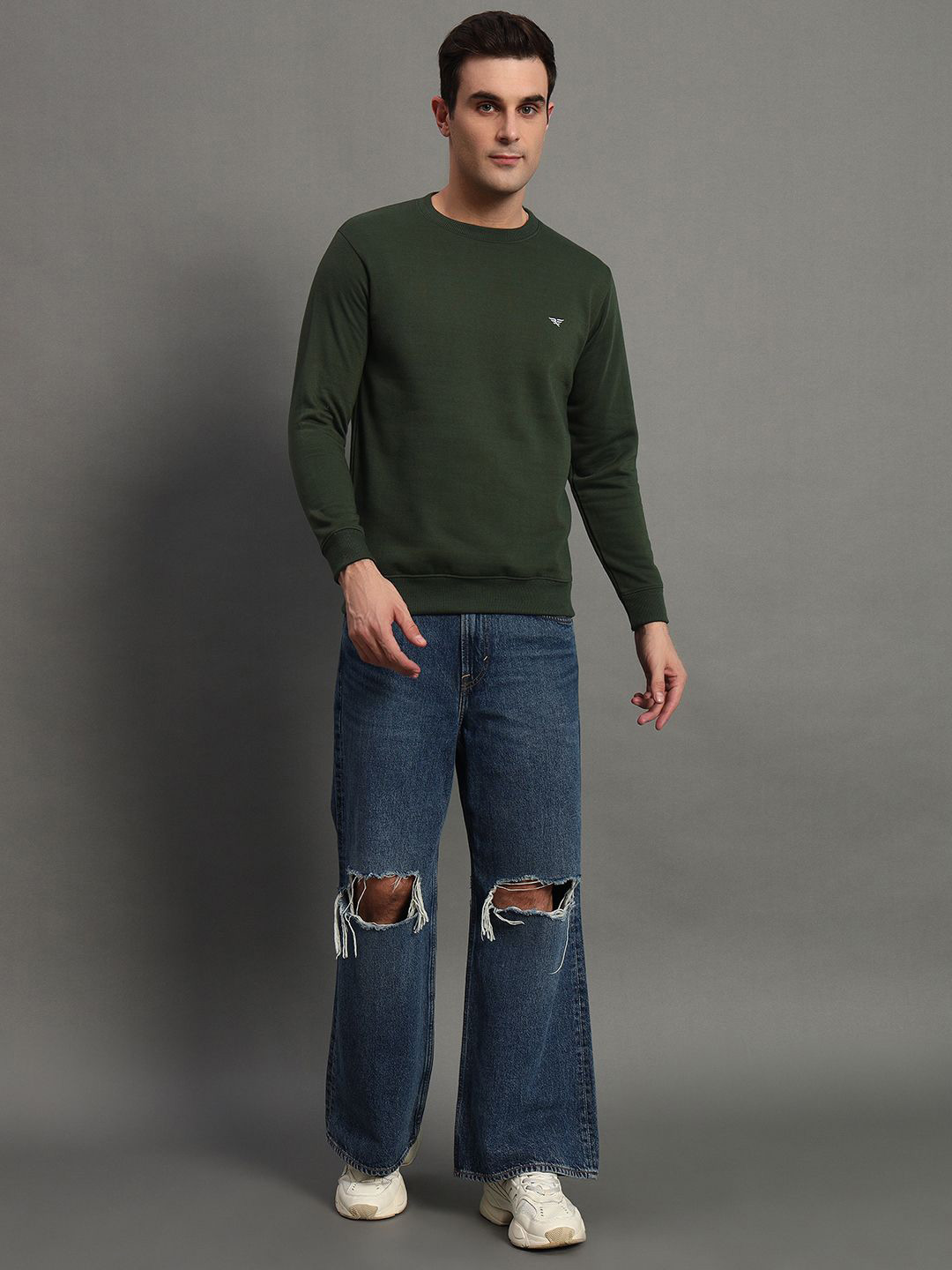 RISS Men Round Neck Long Sleeves Pullover Sweatshirt