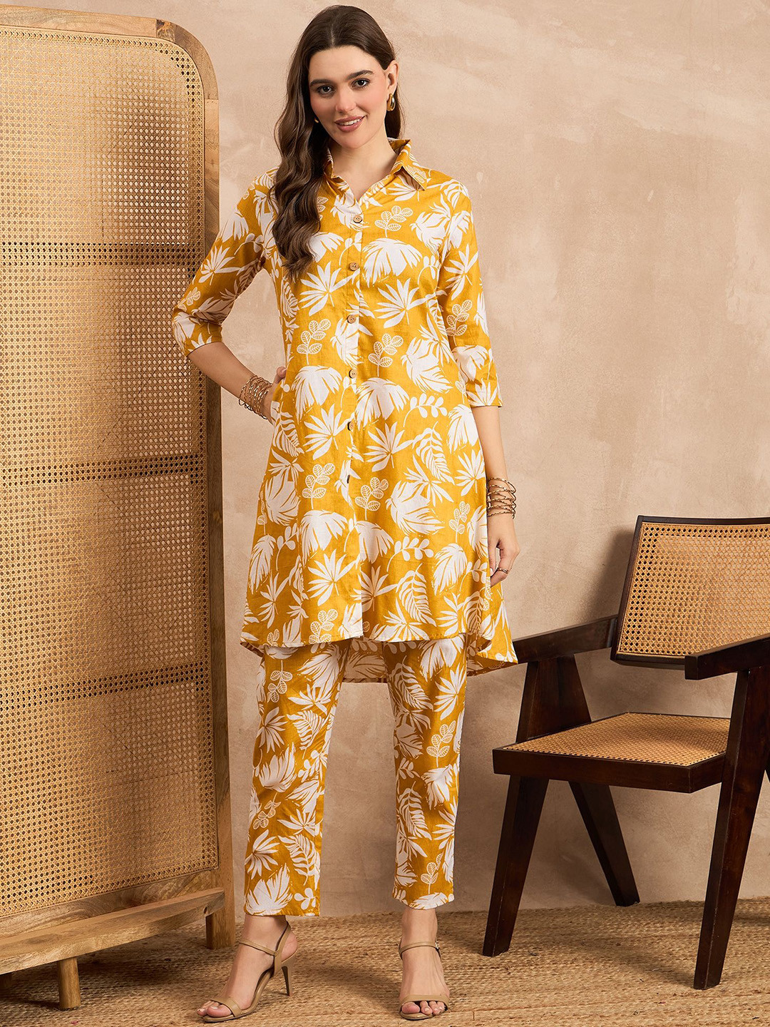ANEKYA Floral Printed Pure Cotton Tunic & Trouser