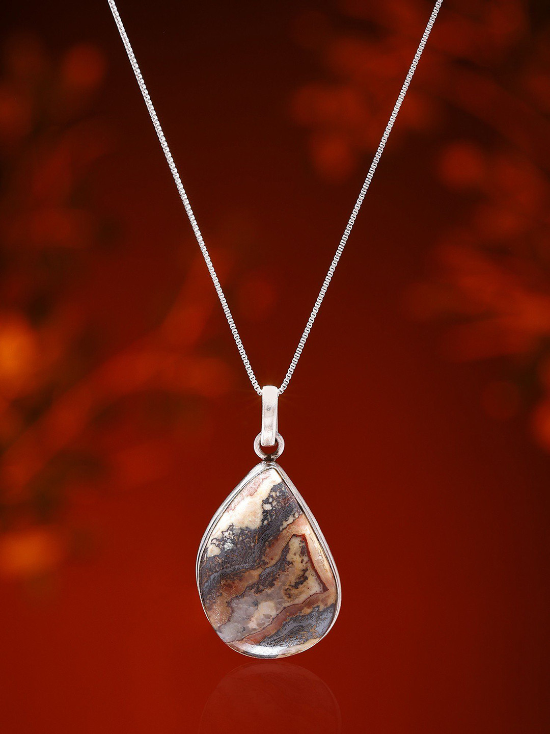 Exotic India Sterling Silver Pear Shape Jasper Pendant