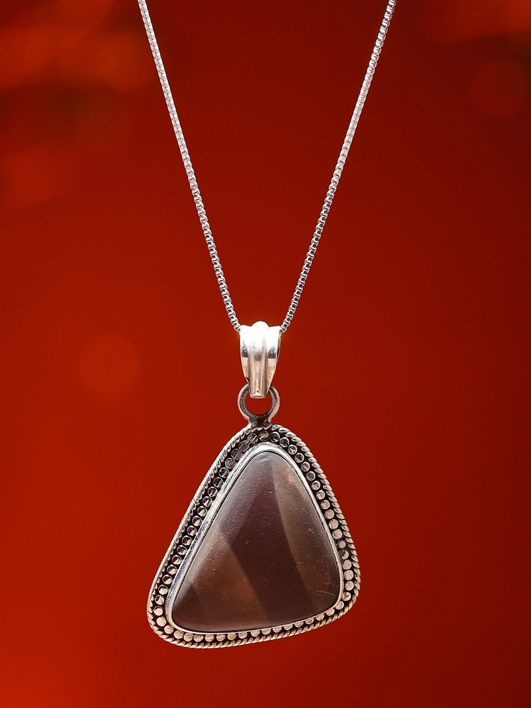 Exotic India Sterling Silver Triangle Shape Pendant