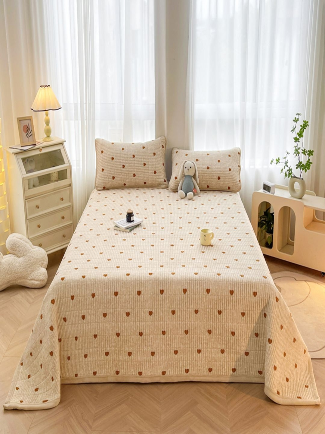 JC HOME Khaki & Brown Printed 162 TC Super King Bed Cover With 2 Pillow Covers