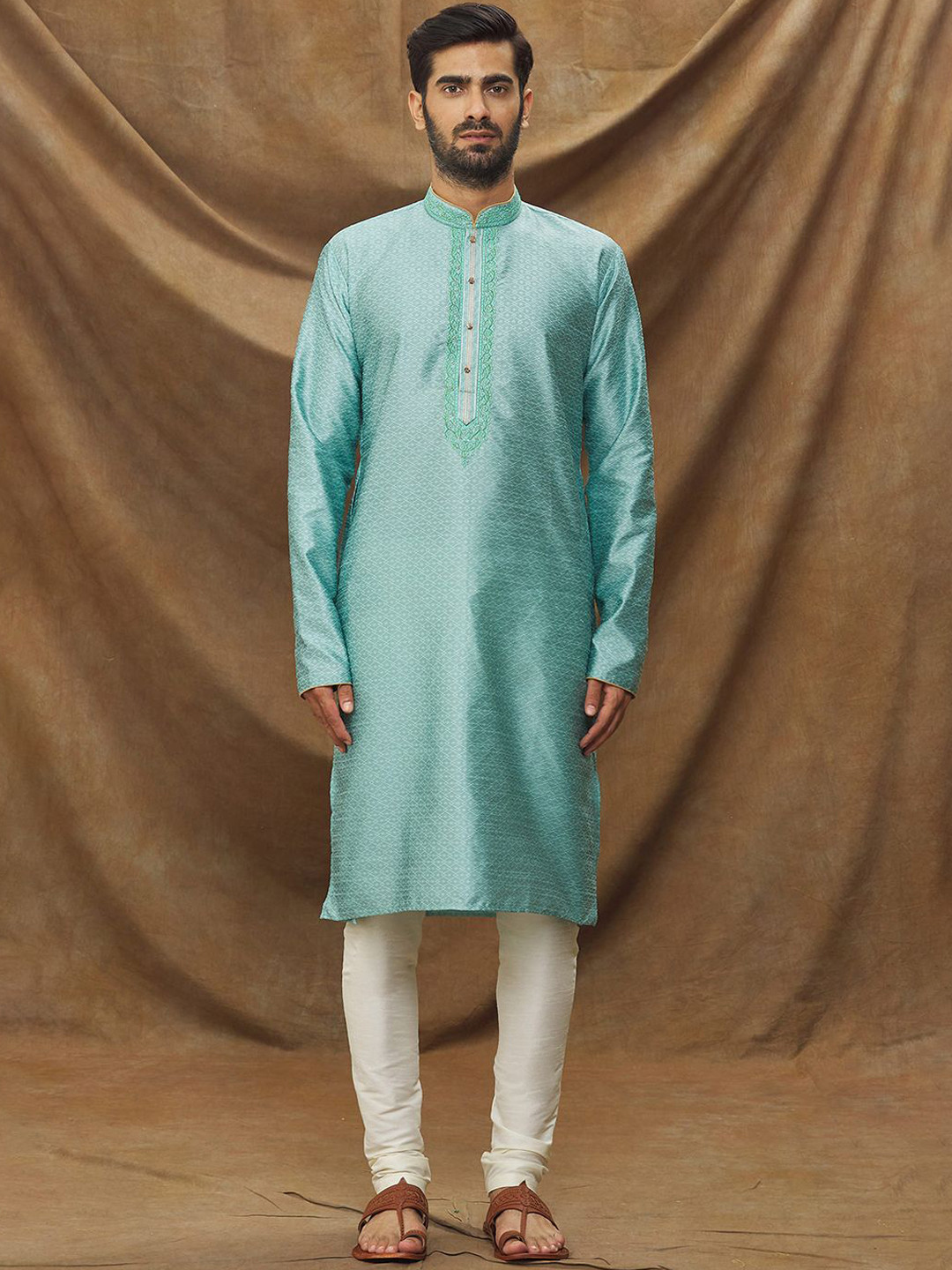 Samyukta Singhania Geometric Printed Thread Work Straight Kurta with Trouser
