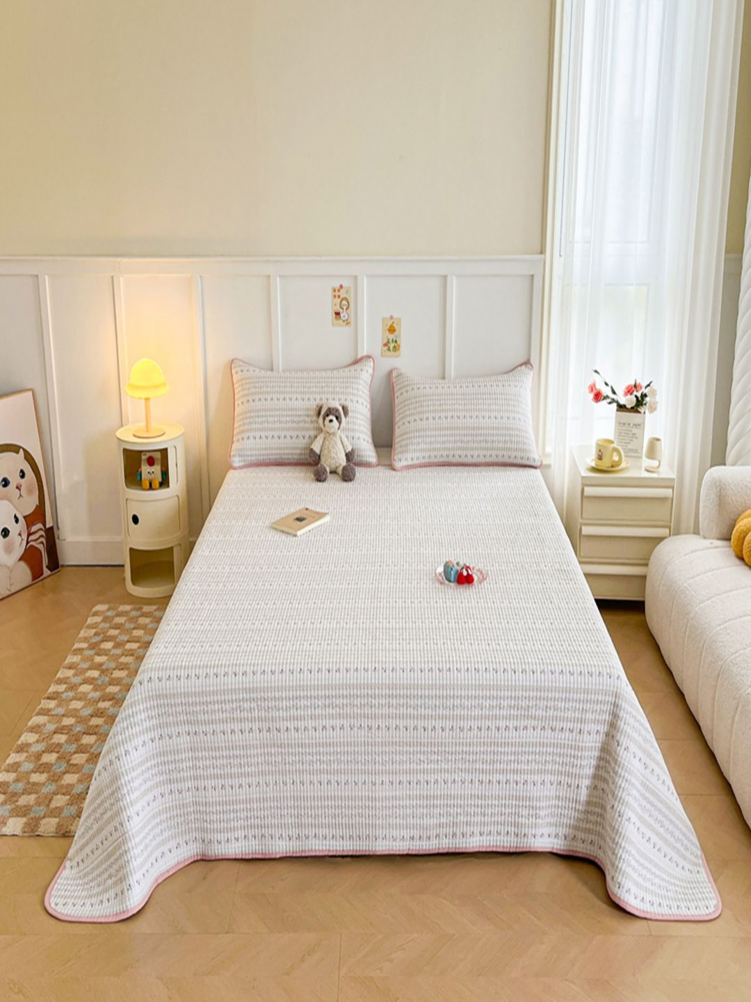 JC HOME Floral Printed Pure Cotton Single Bed Cover With Pillow Covers