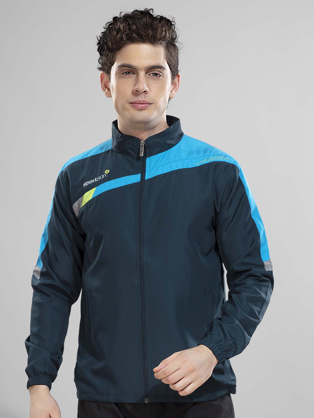SPORT SUN Men Mock Collar Colourblocked Sporty Jacket