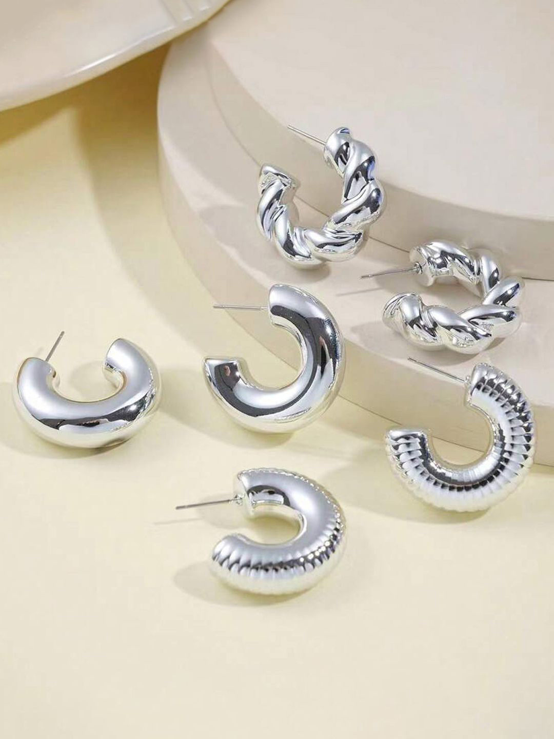 Jewels Galaxy Pack Of 6 Silver Plated Contemporary Half Hoop Earrings