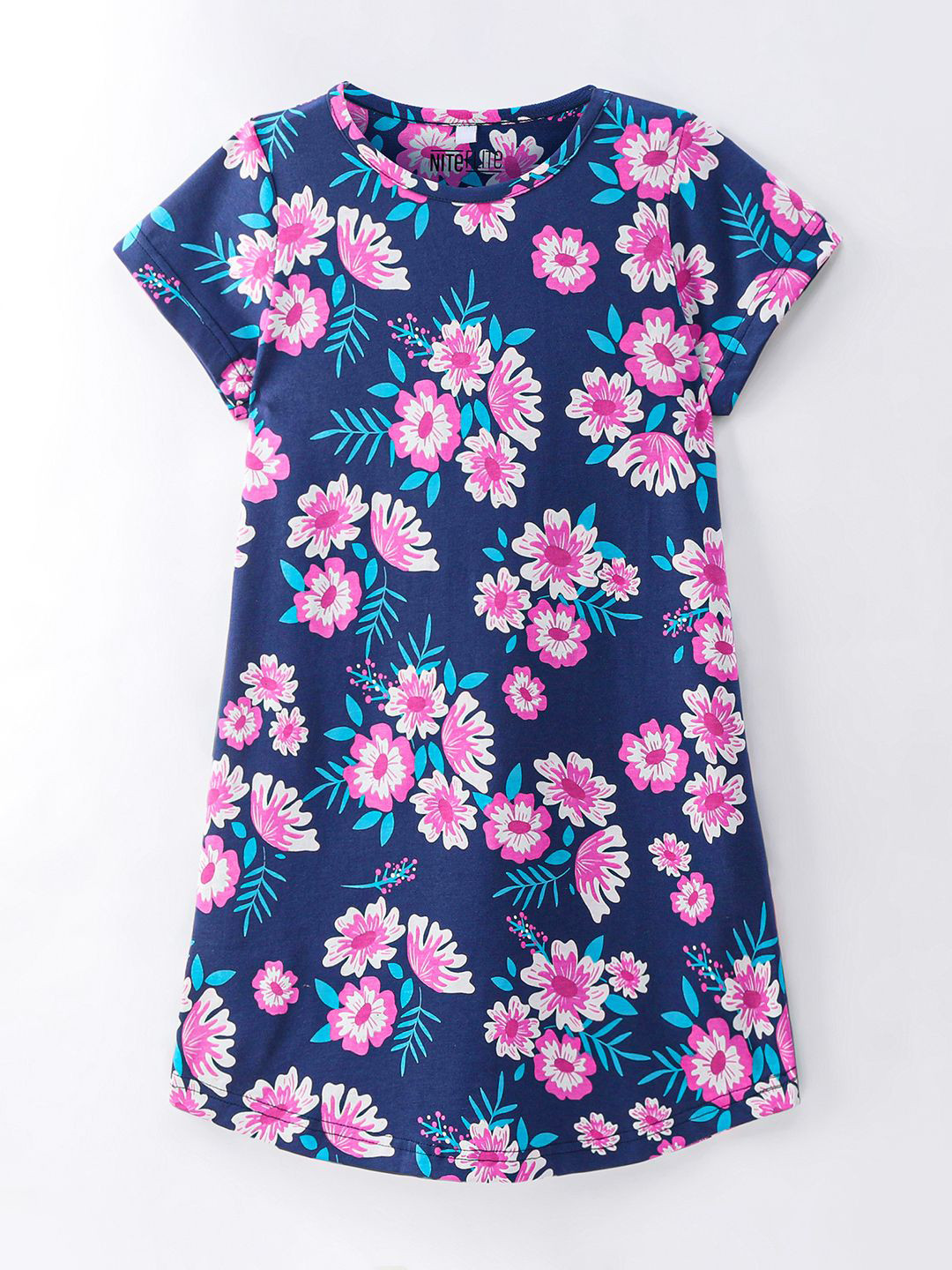 Nite Flite Girls Floral Printed Pure Cotton Round Neck Nightdress