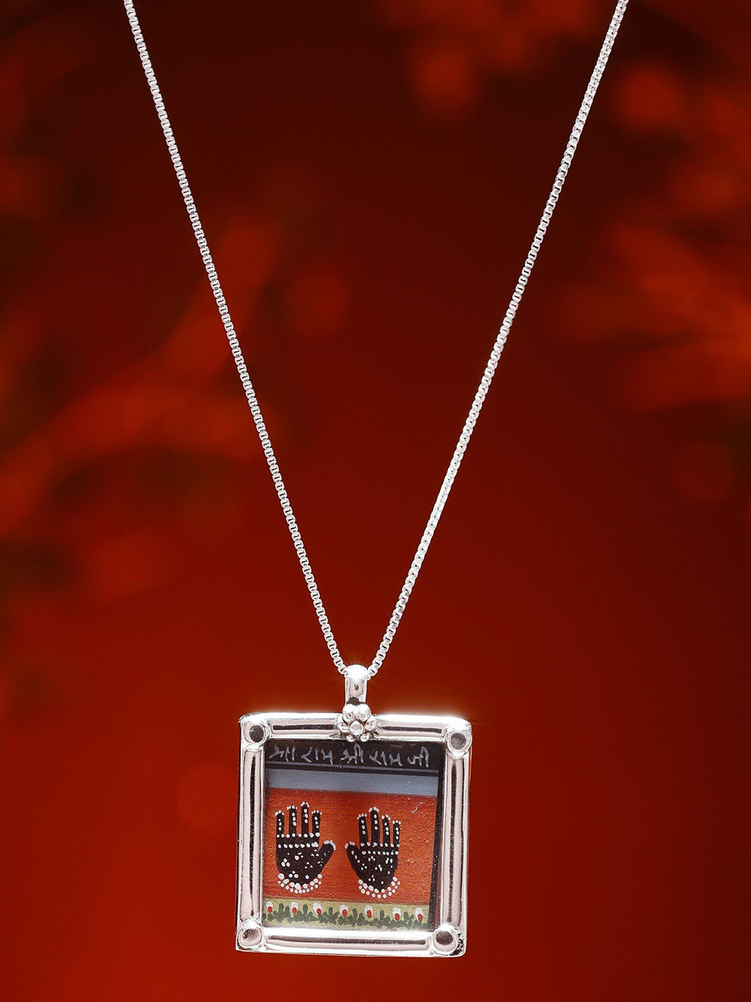 Exotic India Lotus Hands of Lord Rama Pendant (Sterling Silver Pendant handcrafted)
