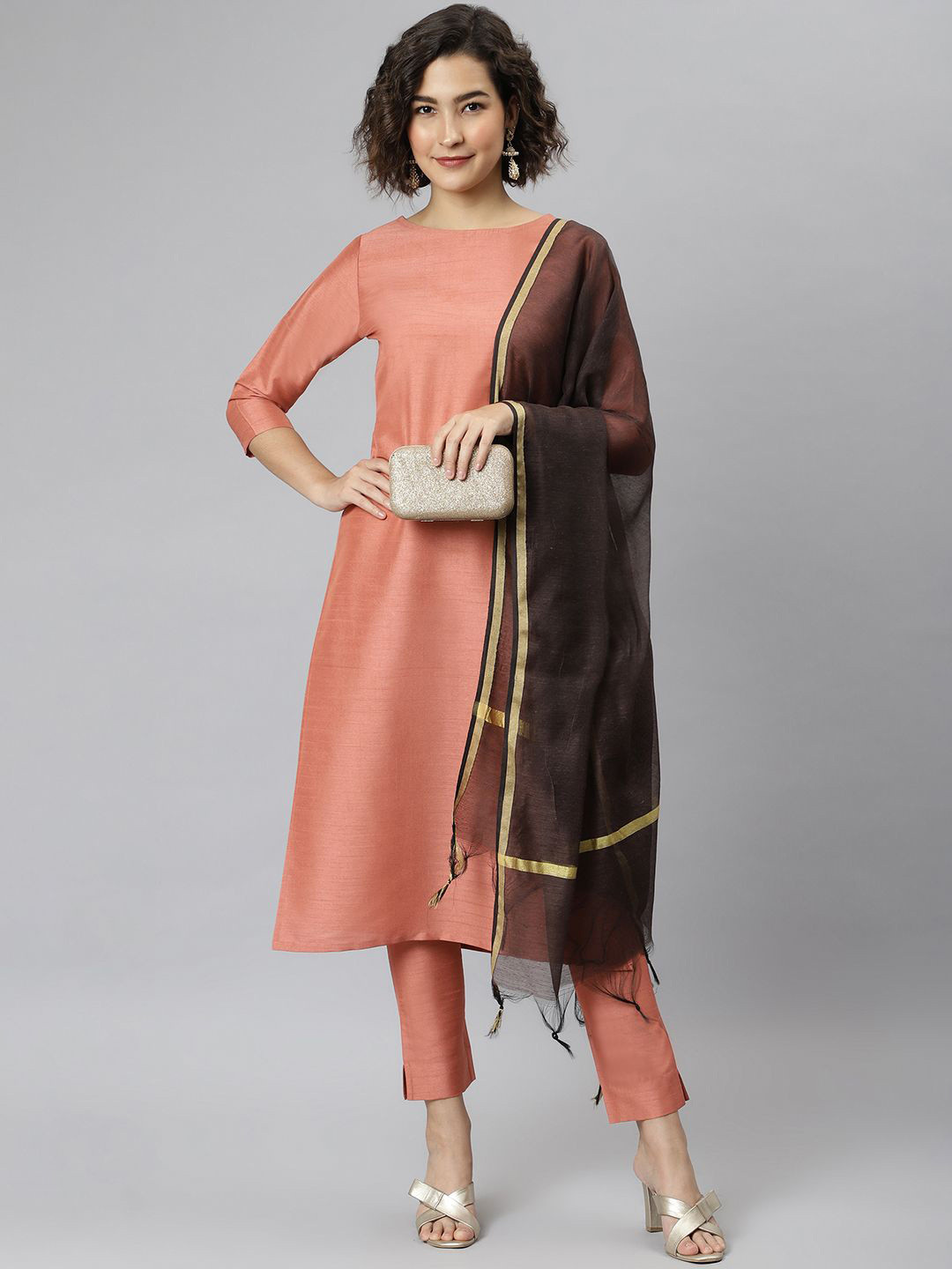 KALINI Women's Silk Blend Solid Kurta with Pant and Dupatta