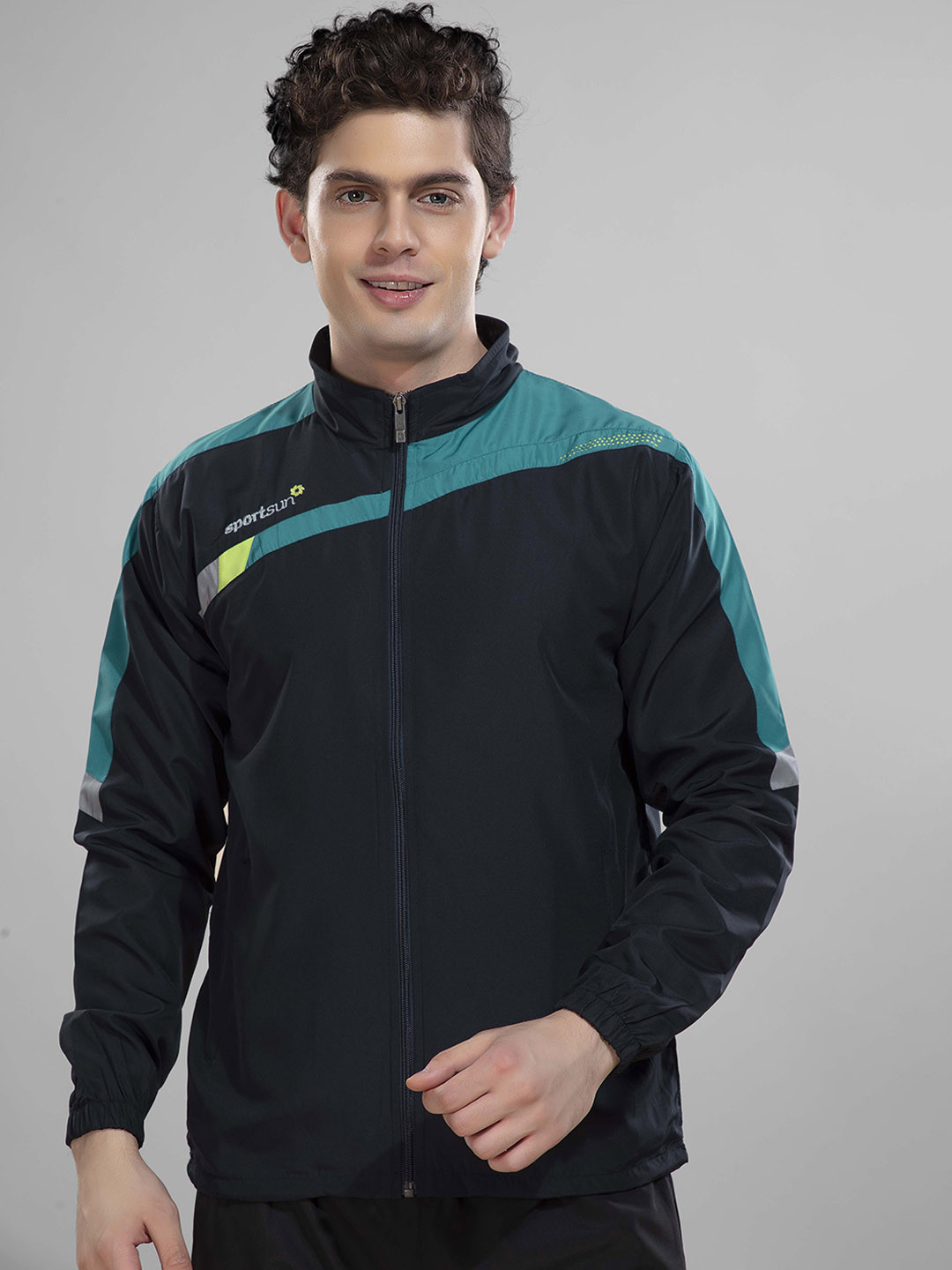 SPORT SUN Men Mock Collar Colourblocked Sporty Jacket