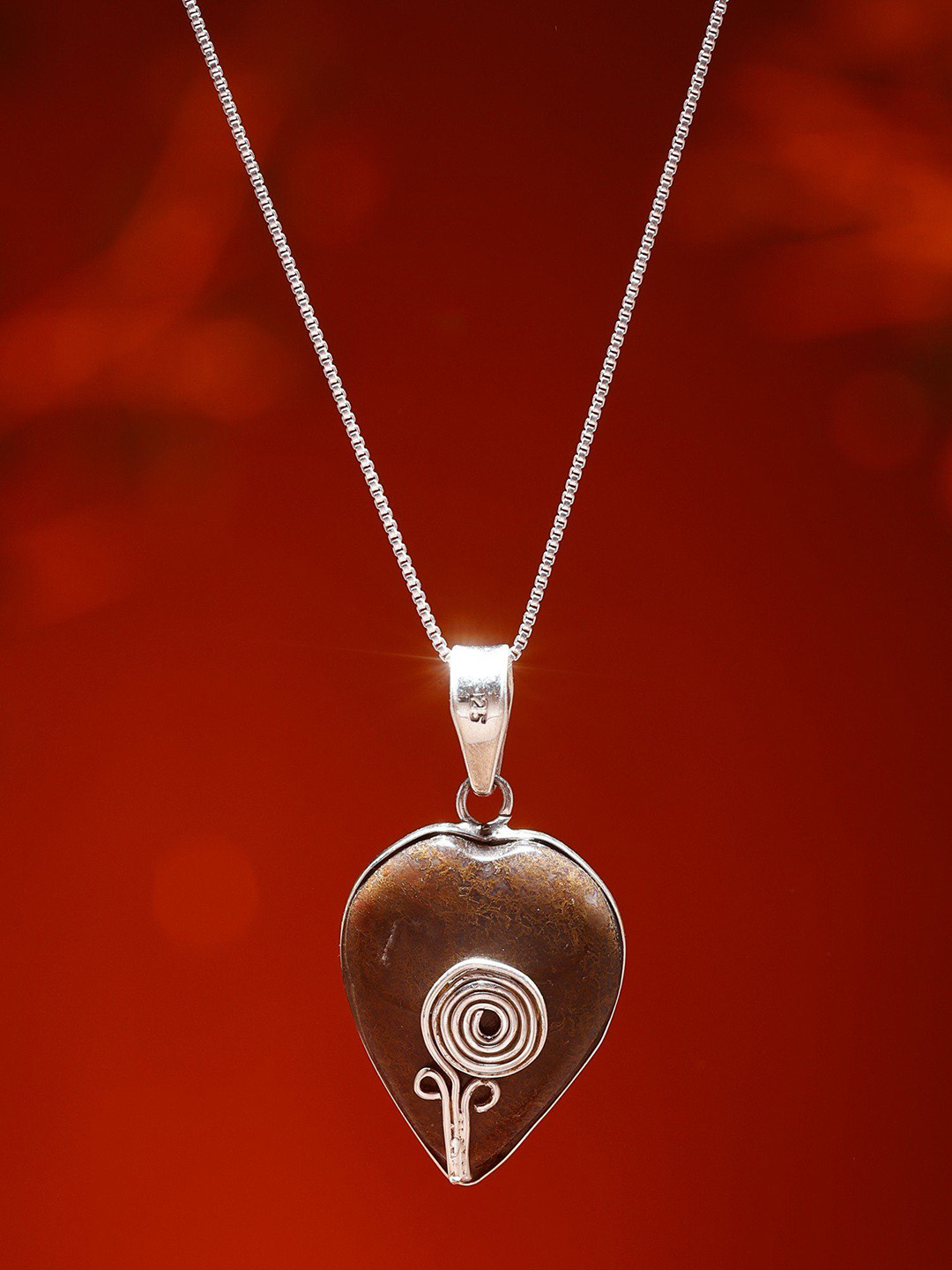 Exotic India Sterling Silver Pendant with Bronzite Gemstone