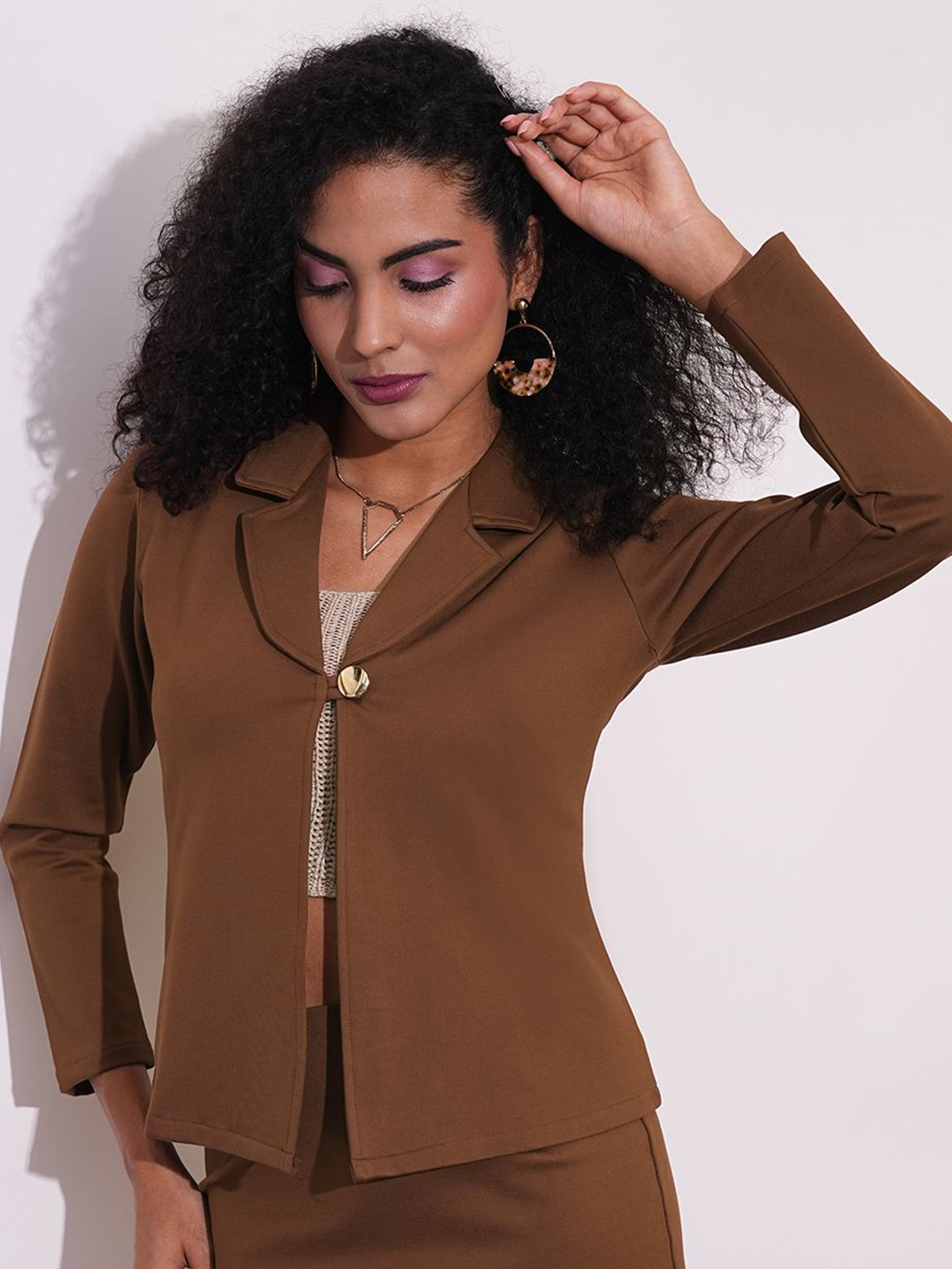 Globus Notch Lapel Long Sleeves Stretchable Straight Hem Open Front Workwear Blazer Jacket