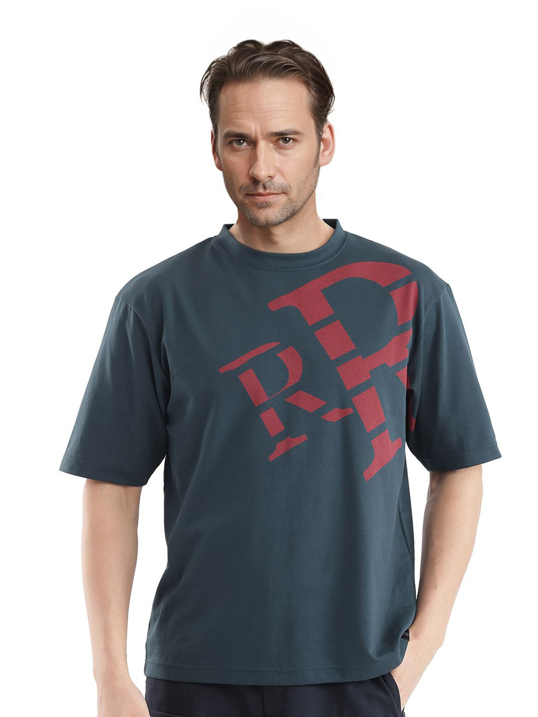 RARE RABBIT Men Graphic Printed Round Neck Oversized T-shirt
