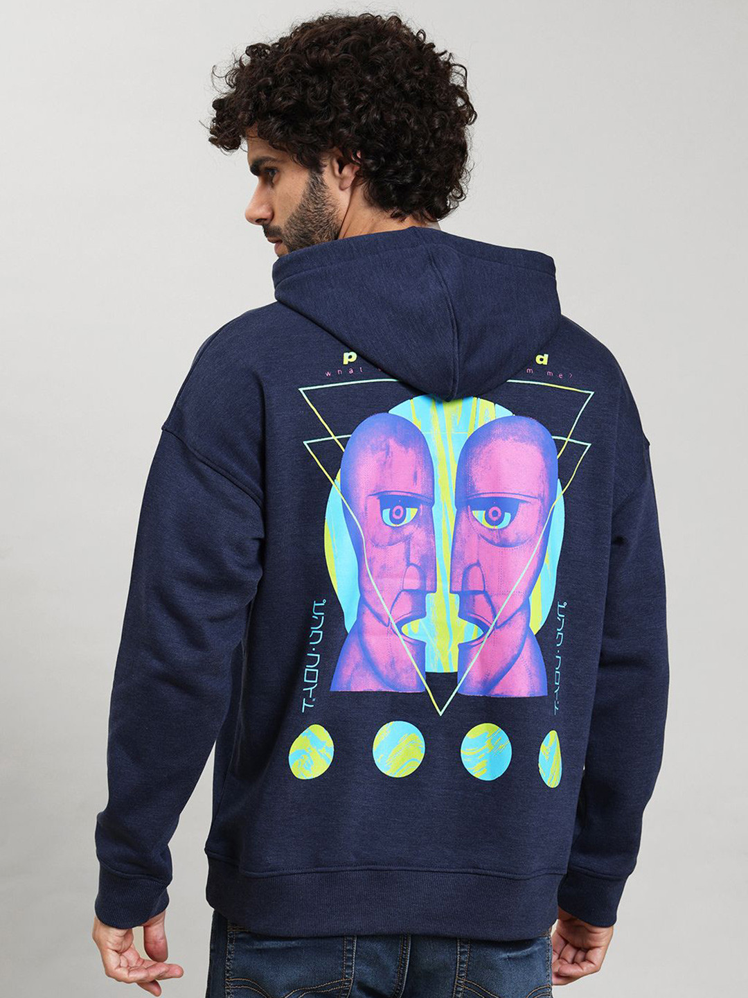 Free Authority Men Cotton Pink Floyd Printed Oversized Hoodie