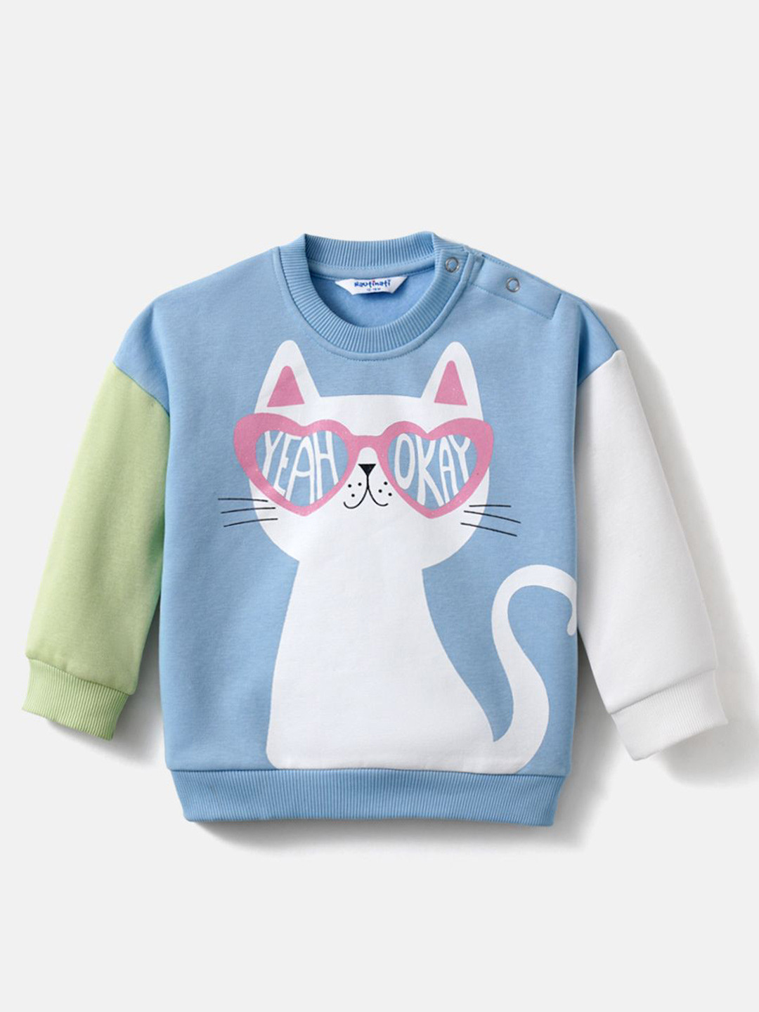 Nauti Nati Infants Fleece Cat Printed Full Sleeve Sweatshirt