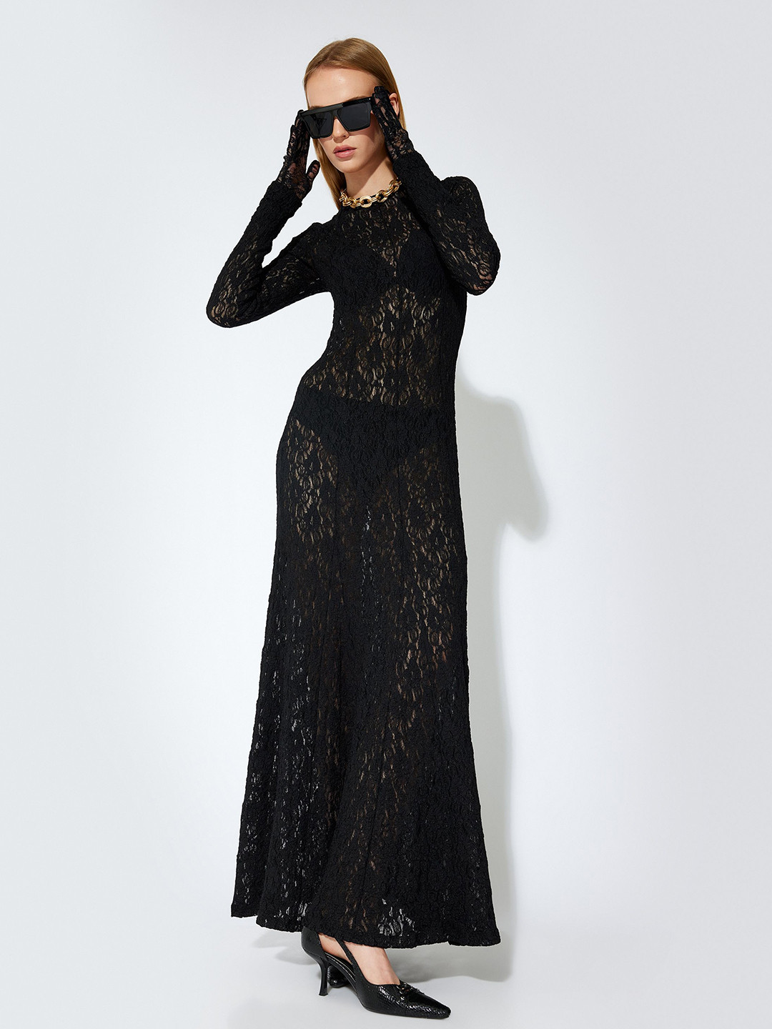Koton Women Self Design Long Sleeves Maxi Dress