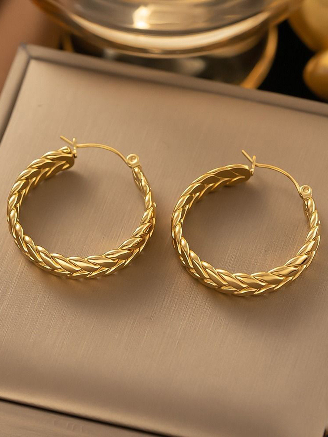 MYKI Gold-Plated Nubile Stainless Steel Circular Hoop Earrings
