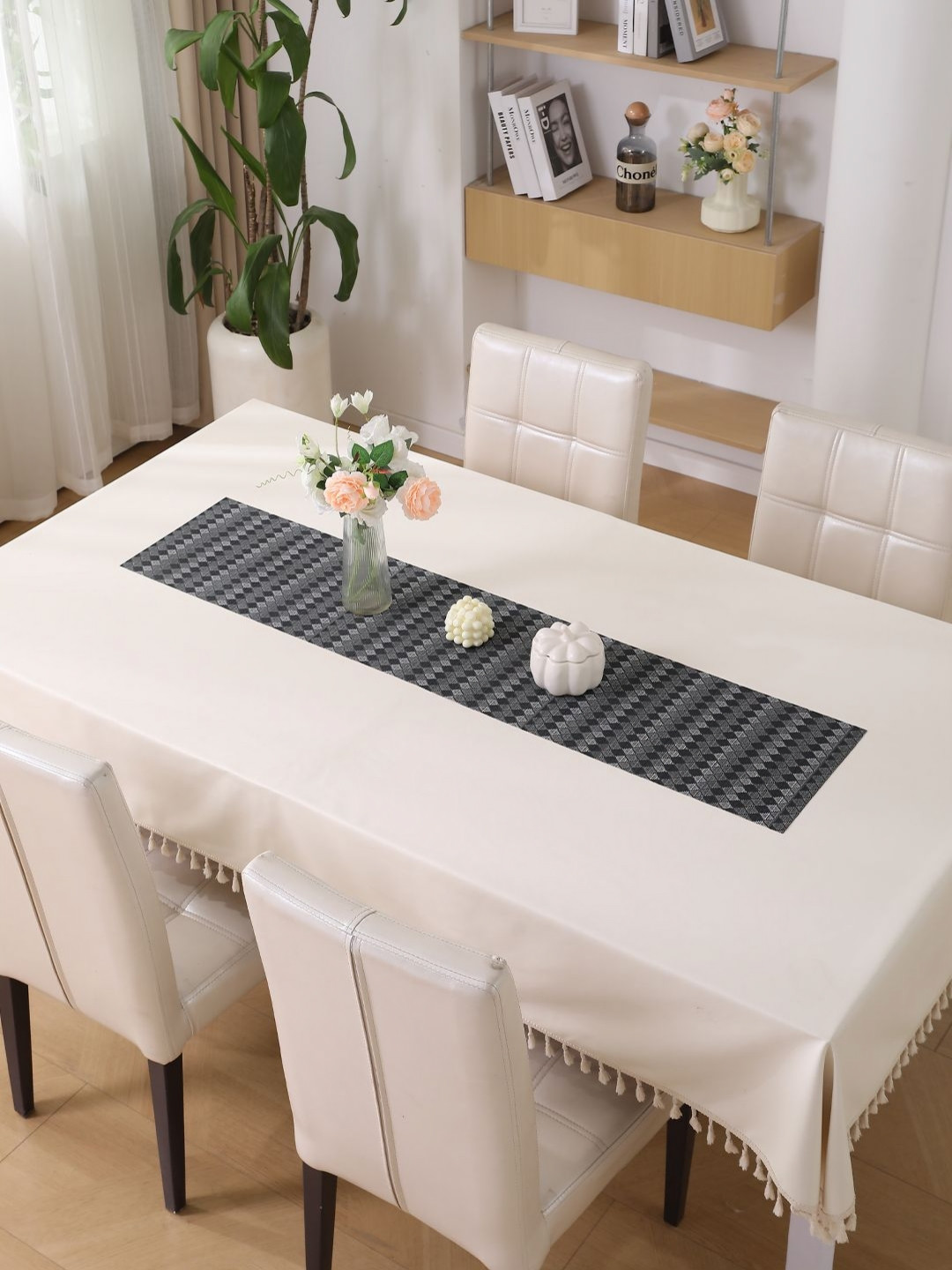 HOKIPO Black & Grey Geometric Printed Dining Table Runner